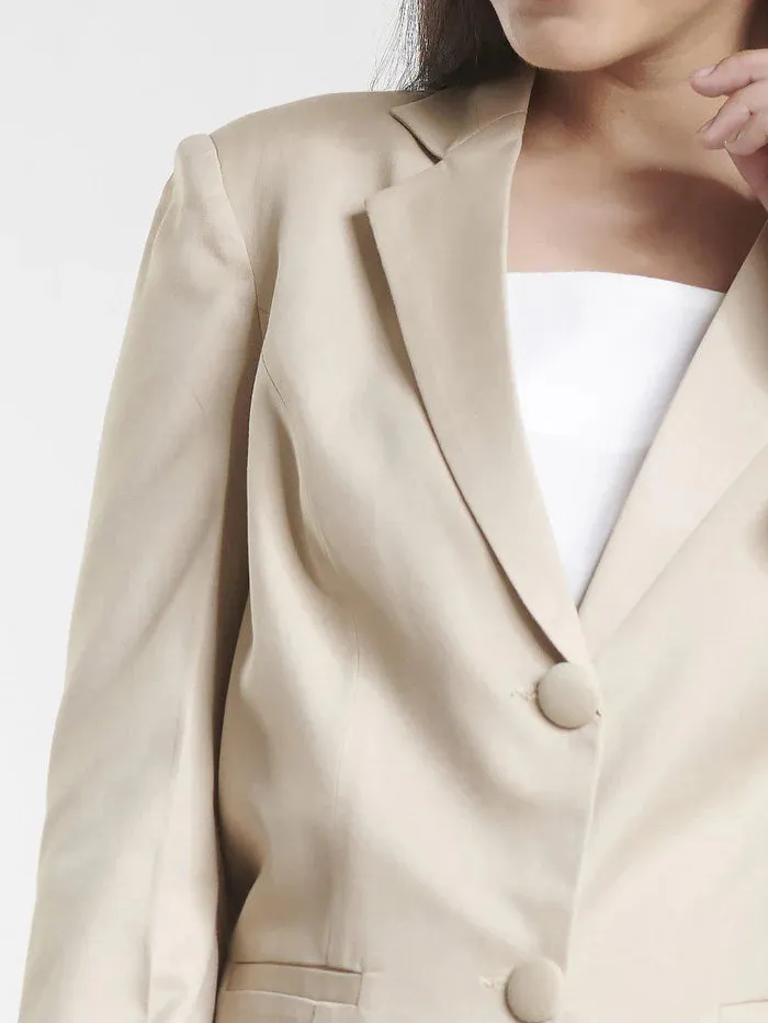 PowerSutra Women's Formal Poly Cotton Skirt Suit - Beige