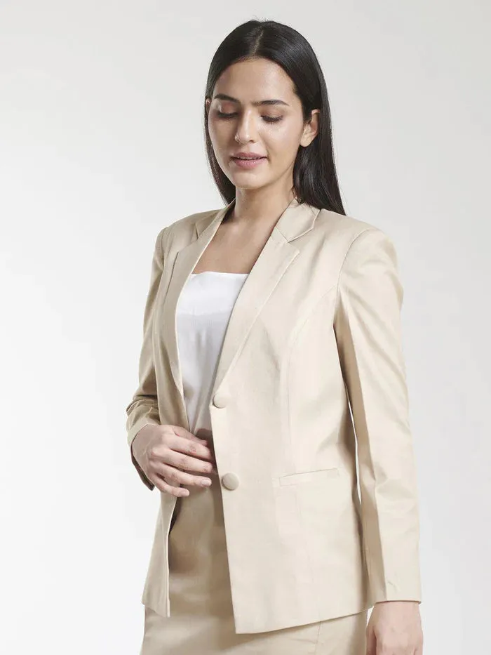 PowerSutra Women's Formal Poly Cotton Skirt Suit - Beige