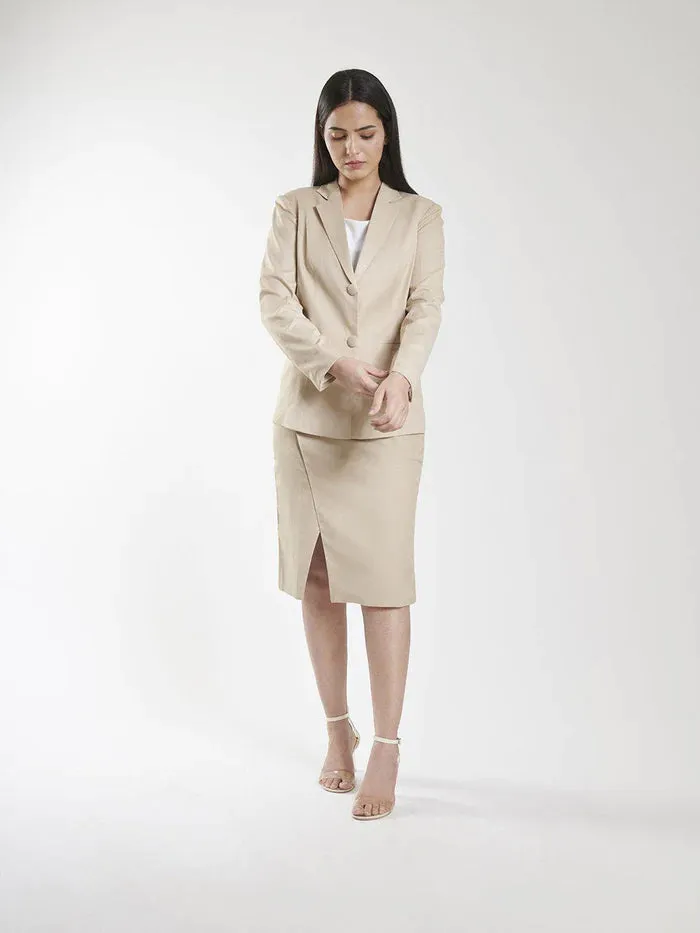 PowerSutra Women's Formal Poly Cotton Skirt Suit - Beige