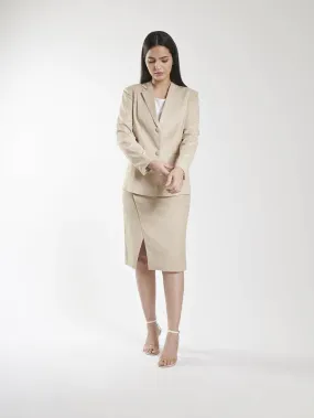 PowerSutra Women's Formal Poly Cotton Skirt Suit - Beige