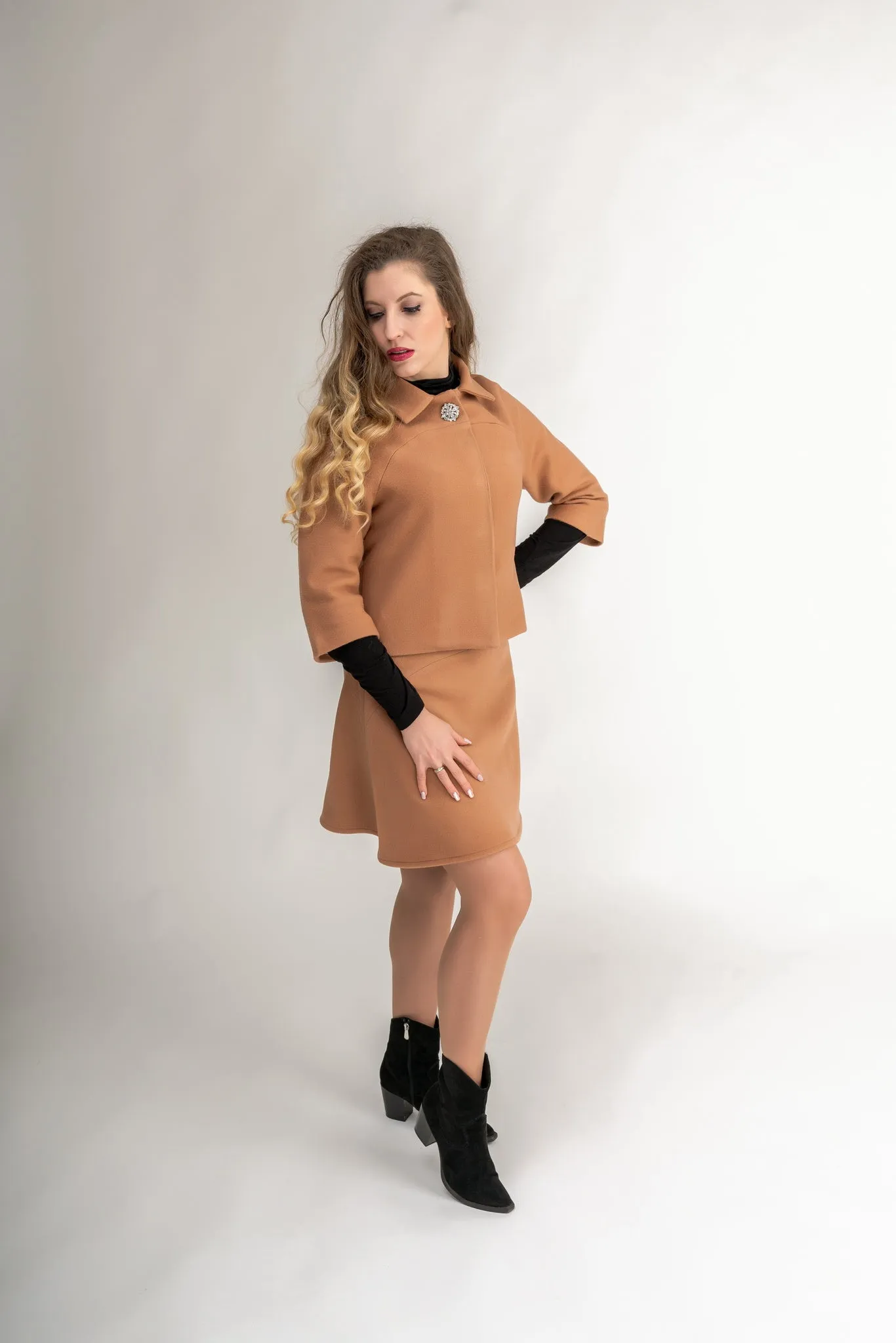 "Arielle" Flared Skirt In Peach Brown