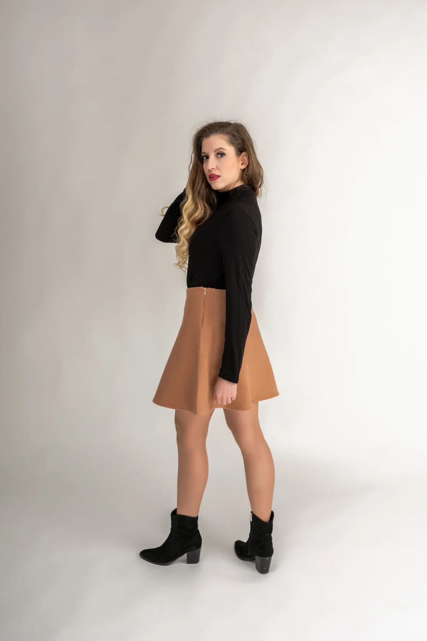 "Arielle" Flared Skirt In Peach Brown