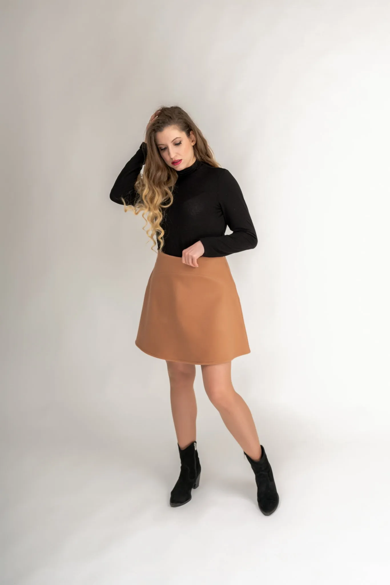 "Arielle" Flared Skirt In Peach Brown