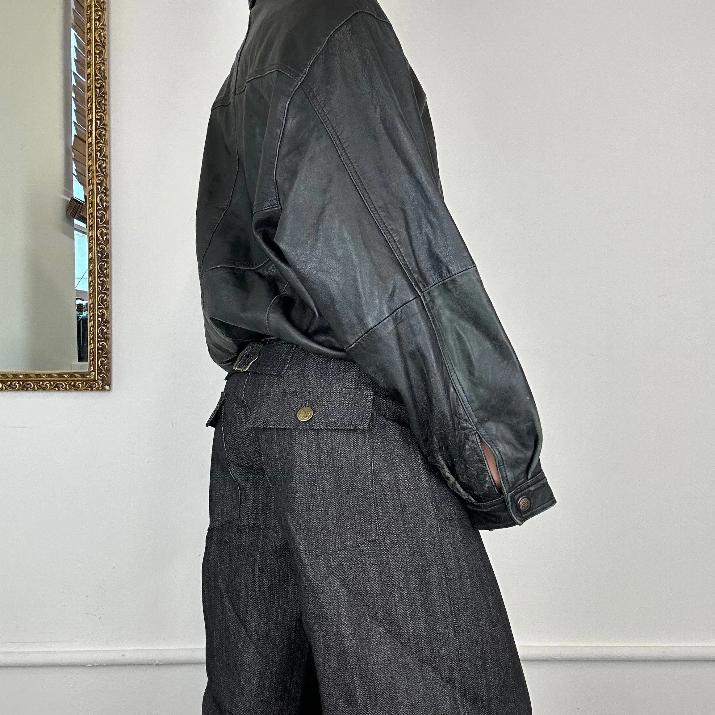 real leather baggy bomber jacket