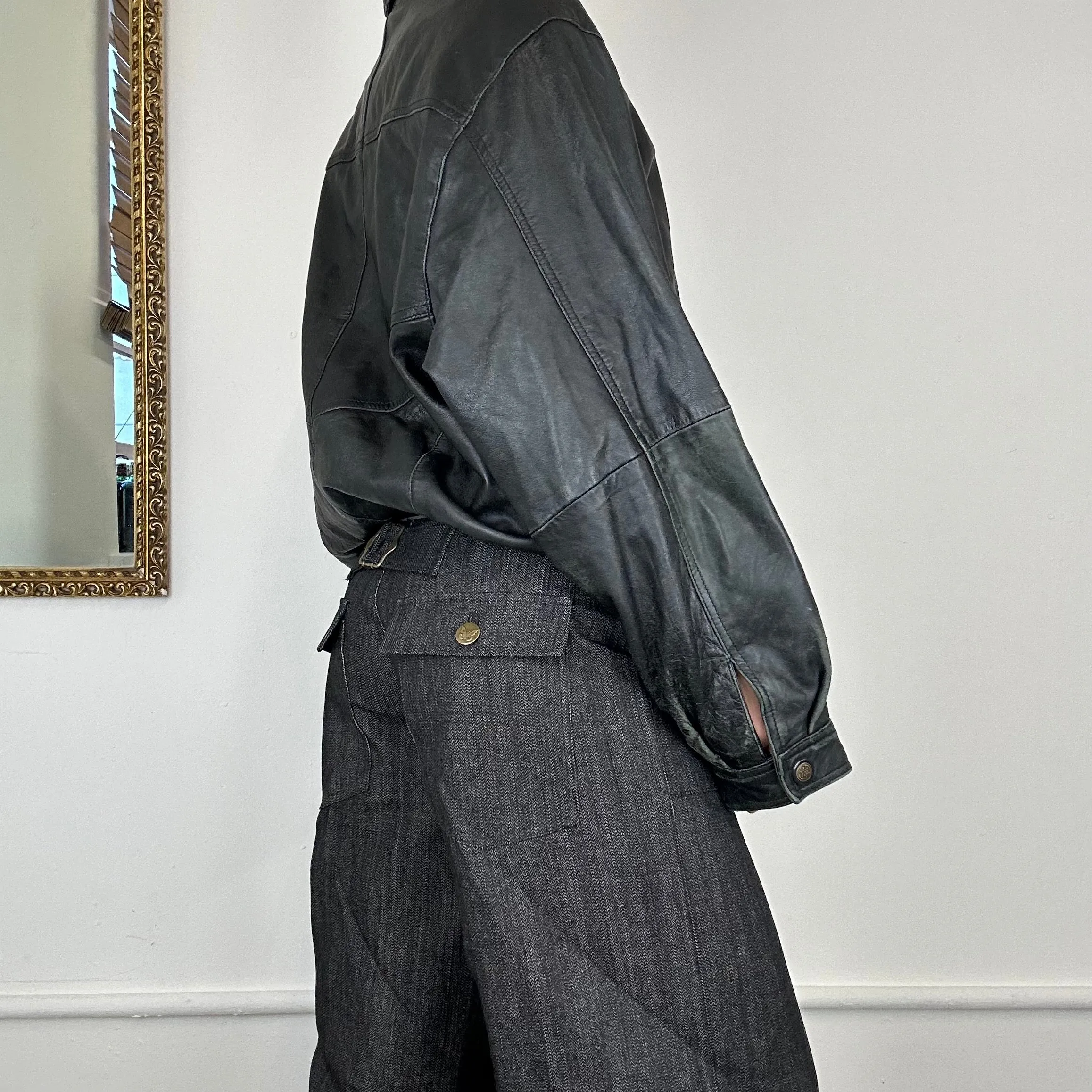 real leather baggy bomber jacket