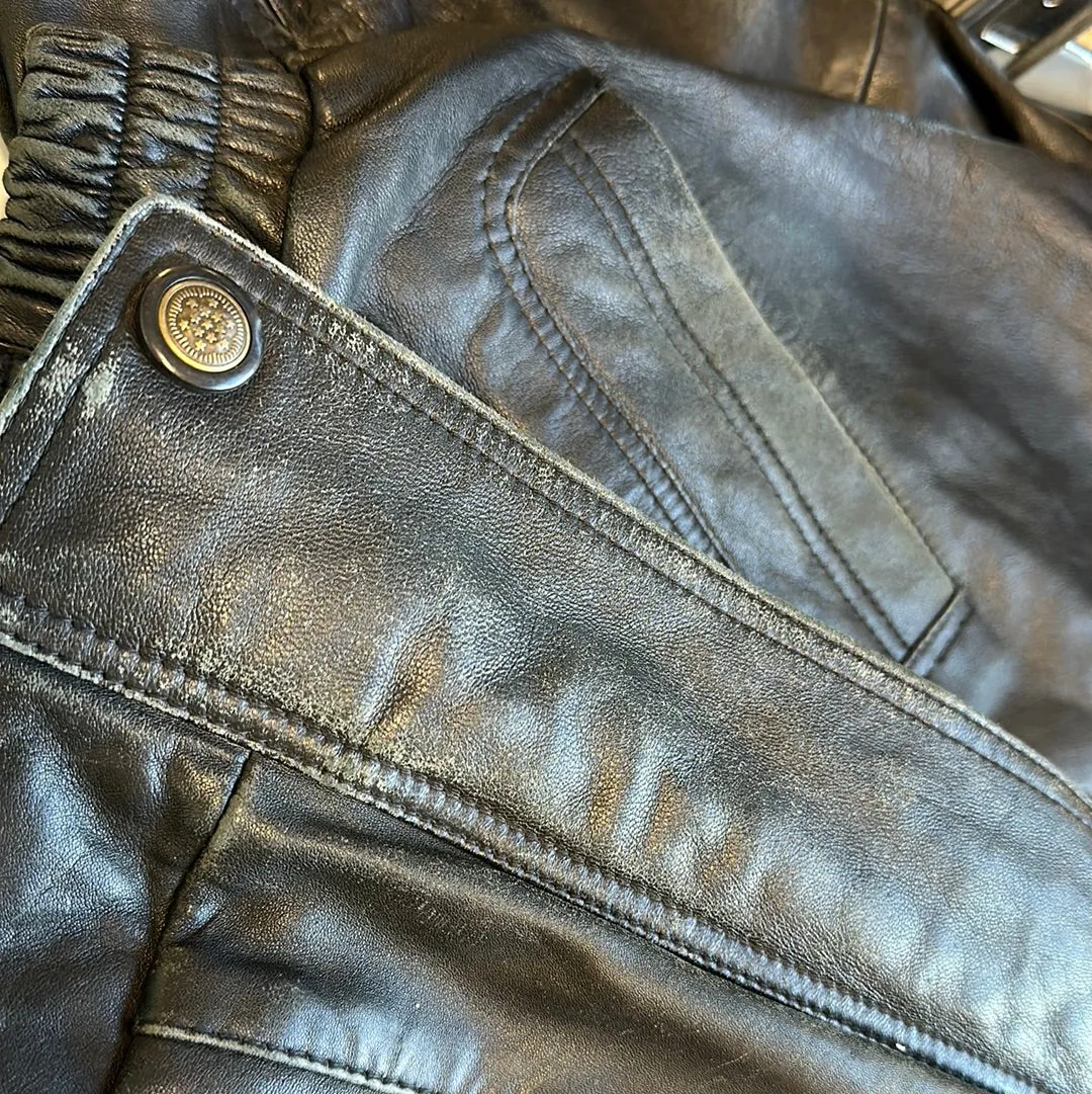 real leather baggy bomber jacket