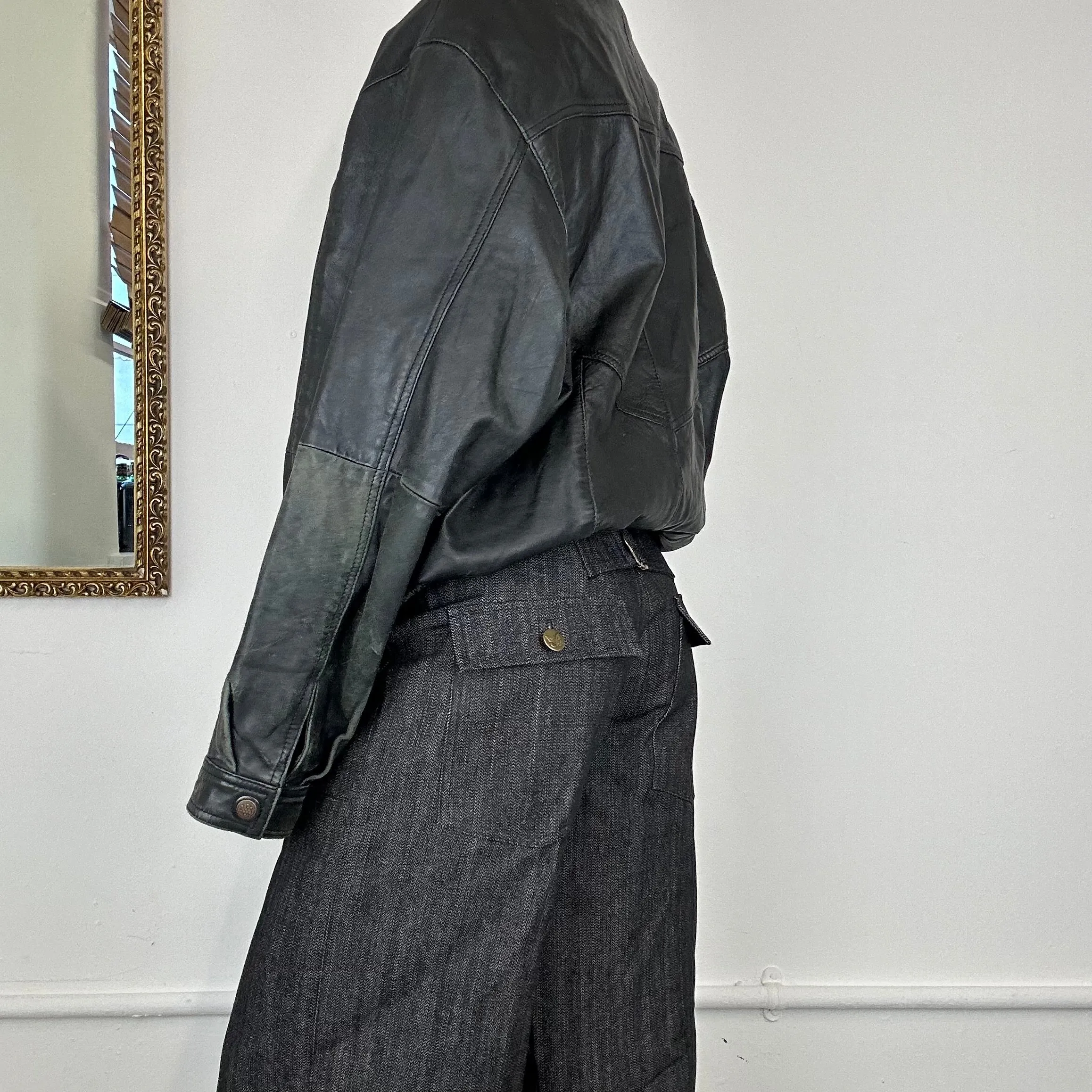 real leather baggy bomber jacket