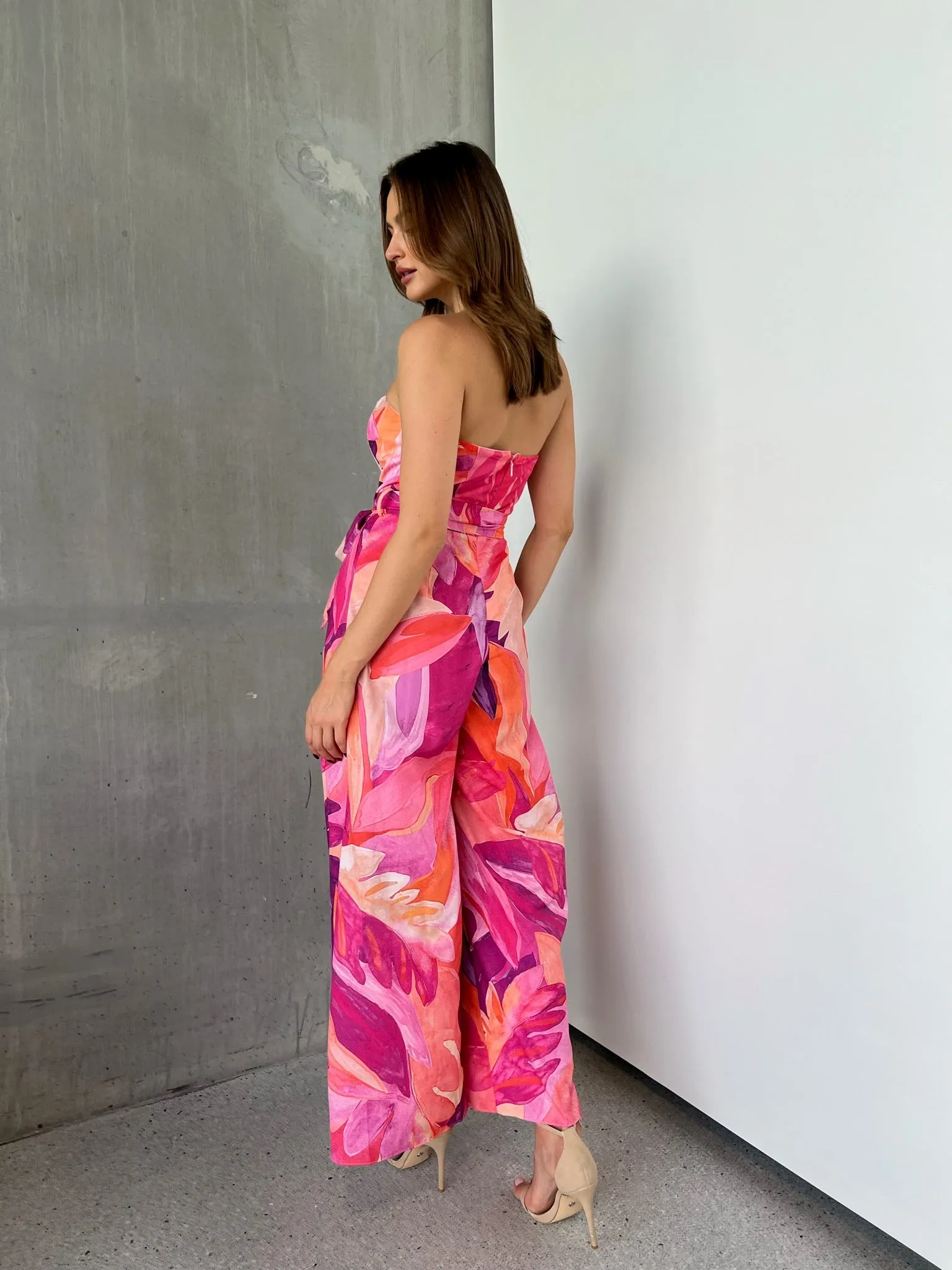 Reese Strapless Pink/Purple Strapless Jumpsuit