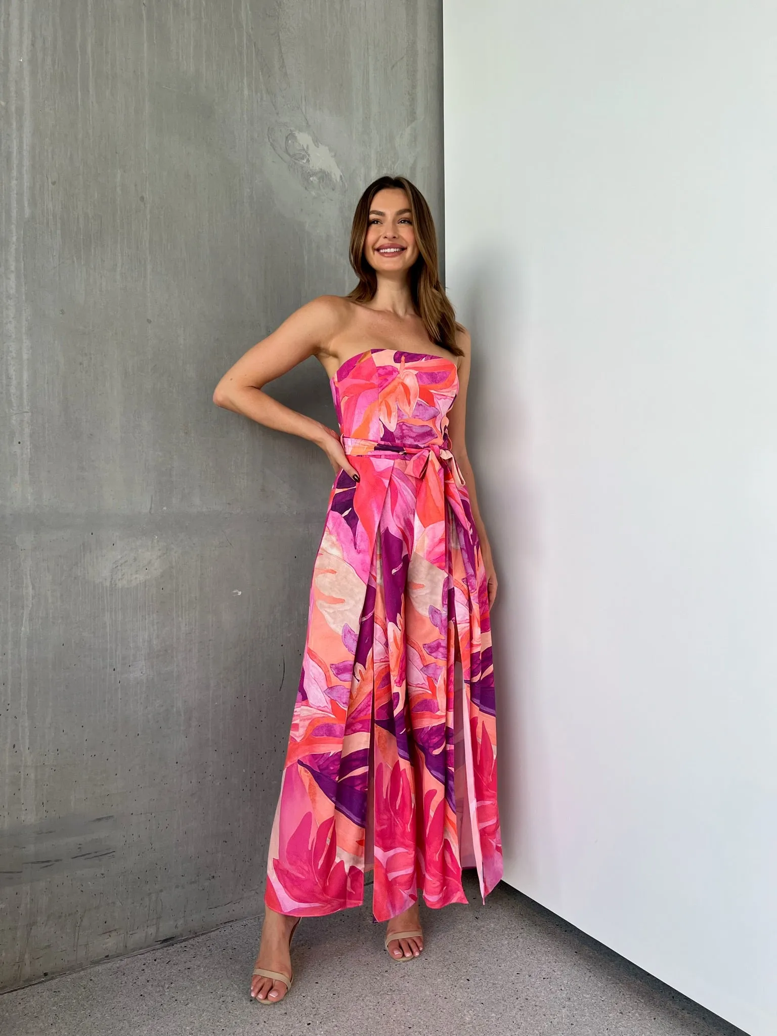Reese Strapless Pink/Purple Strapless Jumpsuit