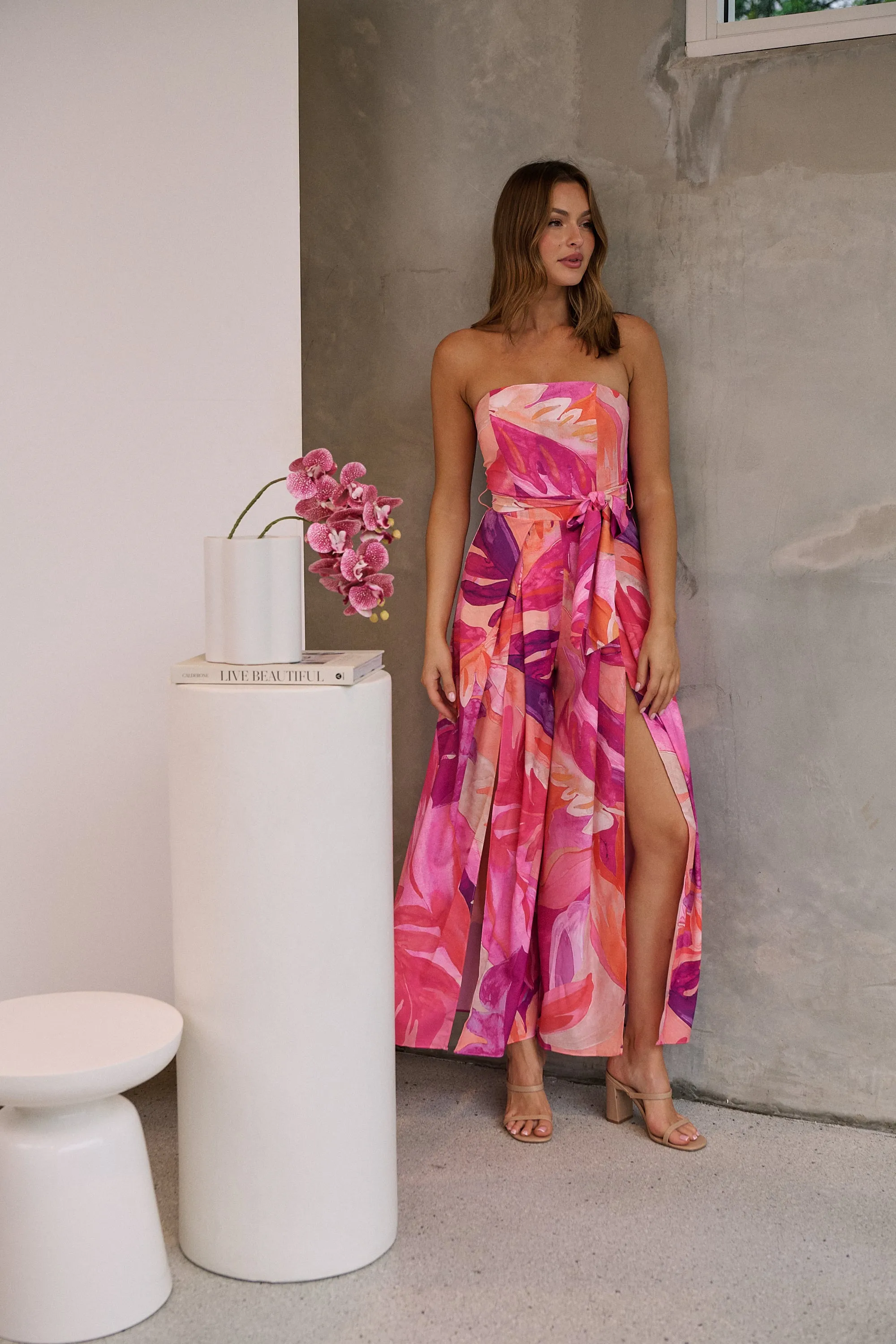 Reese Strapless Pink/Purple Strapless Jumpsuit