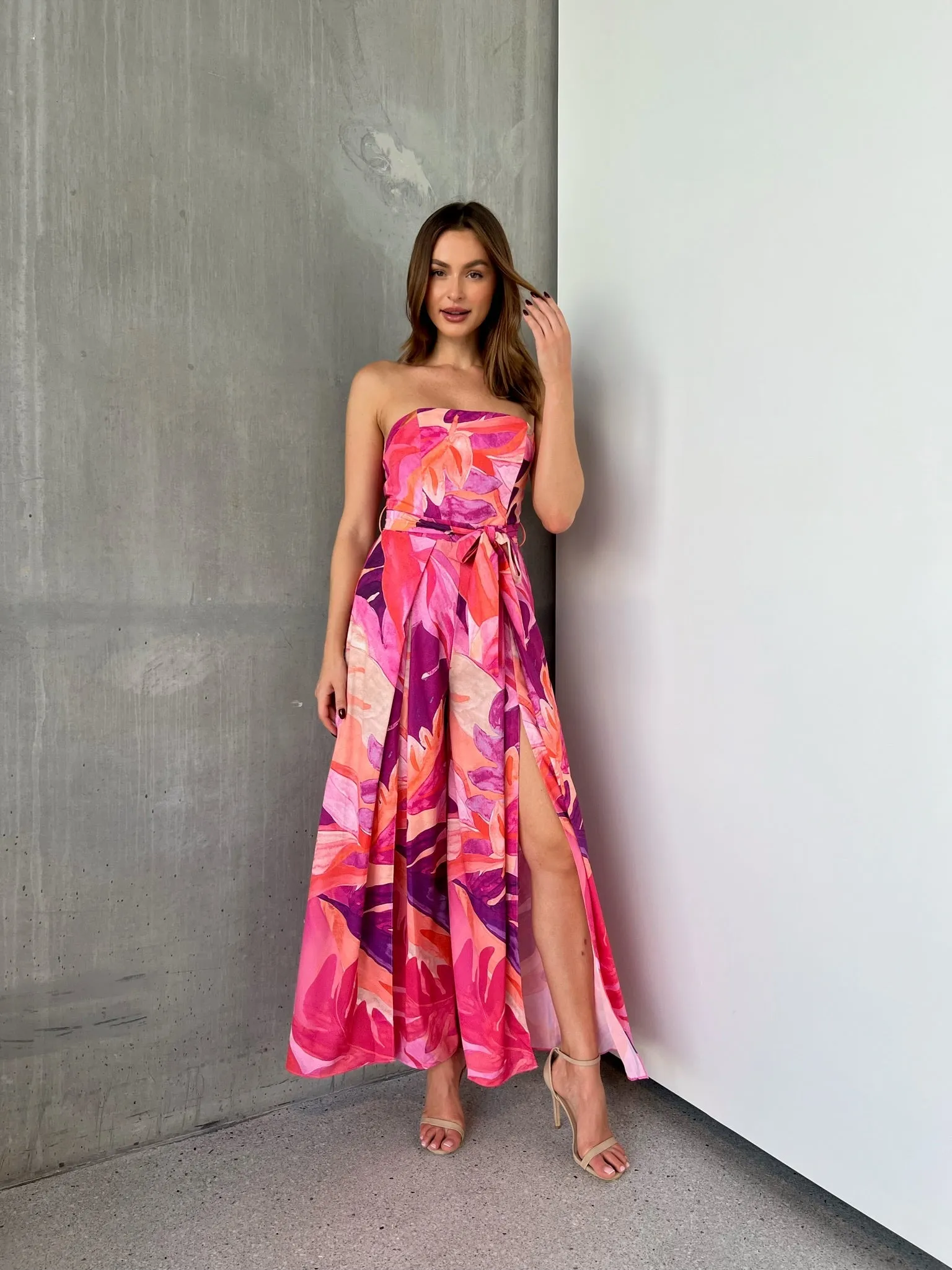 Reese Strapless Pink/Purple Strapless Jumpsuit