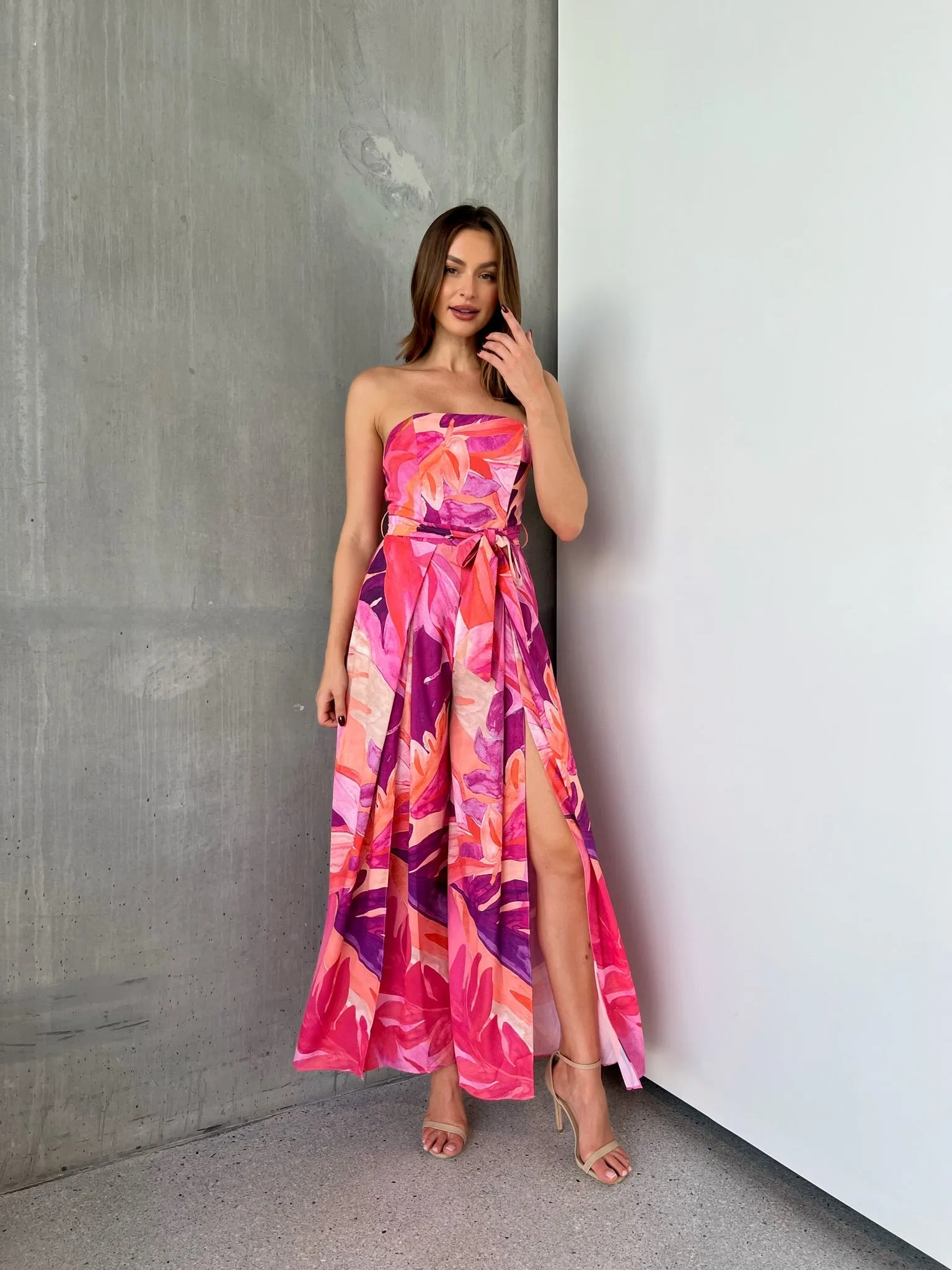 Reese Strapless Pink/Purple Strapless Jumpsuit