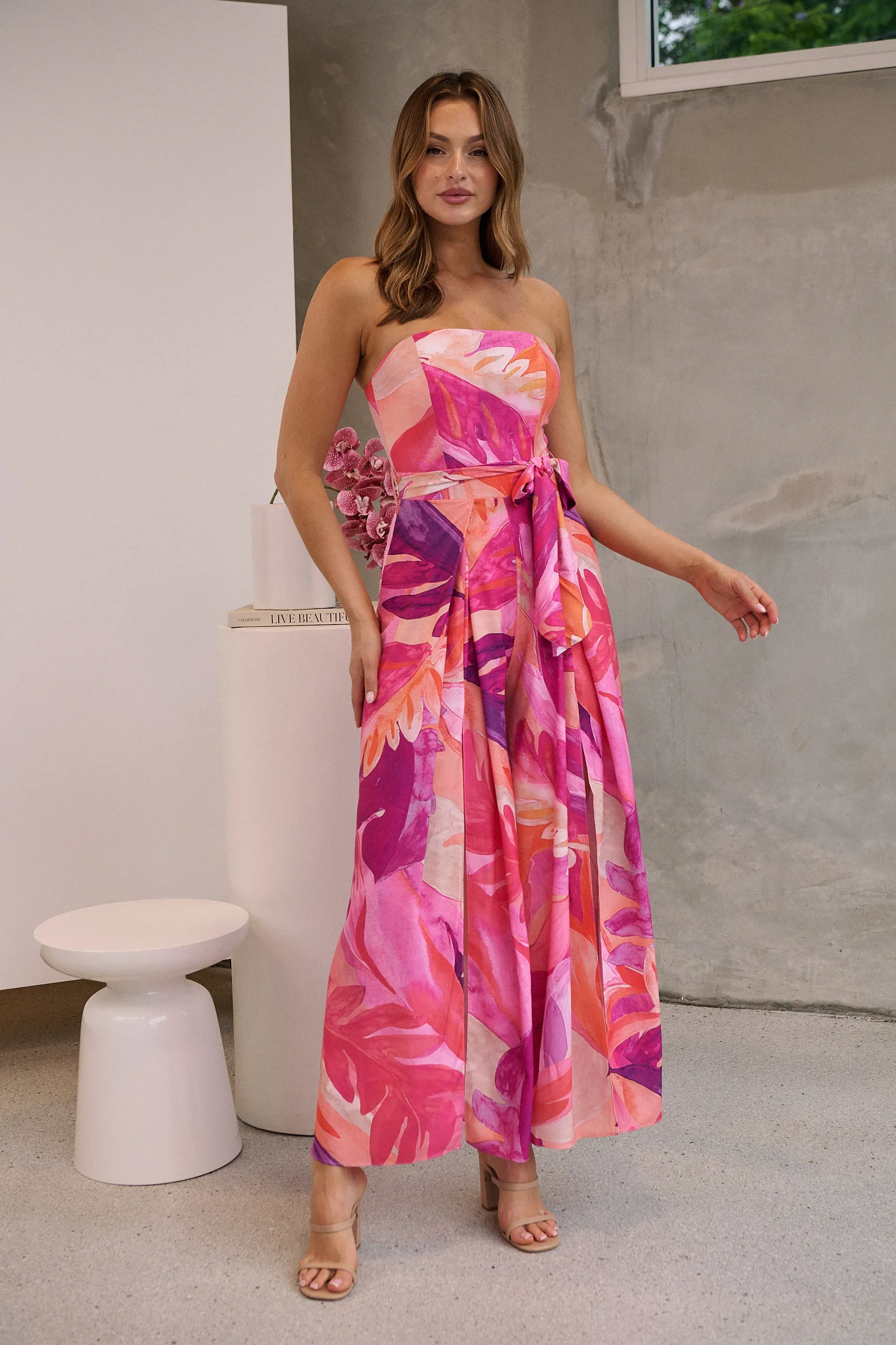 Reese Strapless Pink/Purple Strapless Jumpsuit