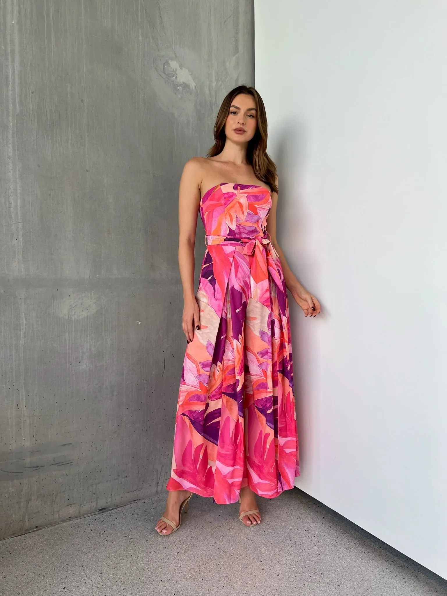 Reese Strapless Pink/Purple Strapless Jumpsuit