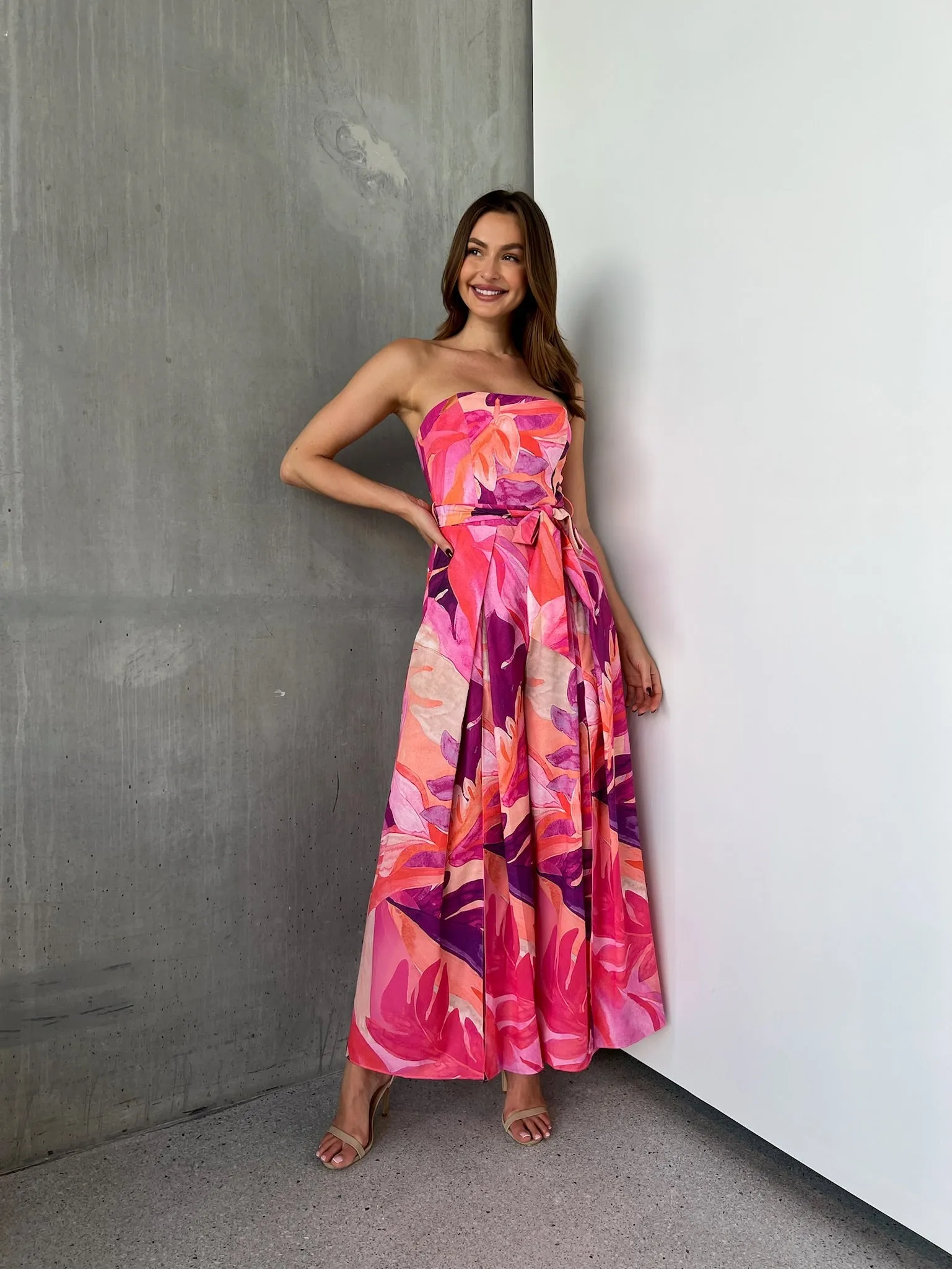 Reese Strapless Pink/Purple Strapless Jumpsuit