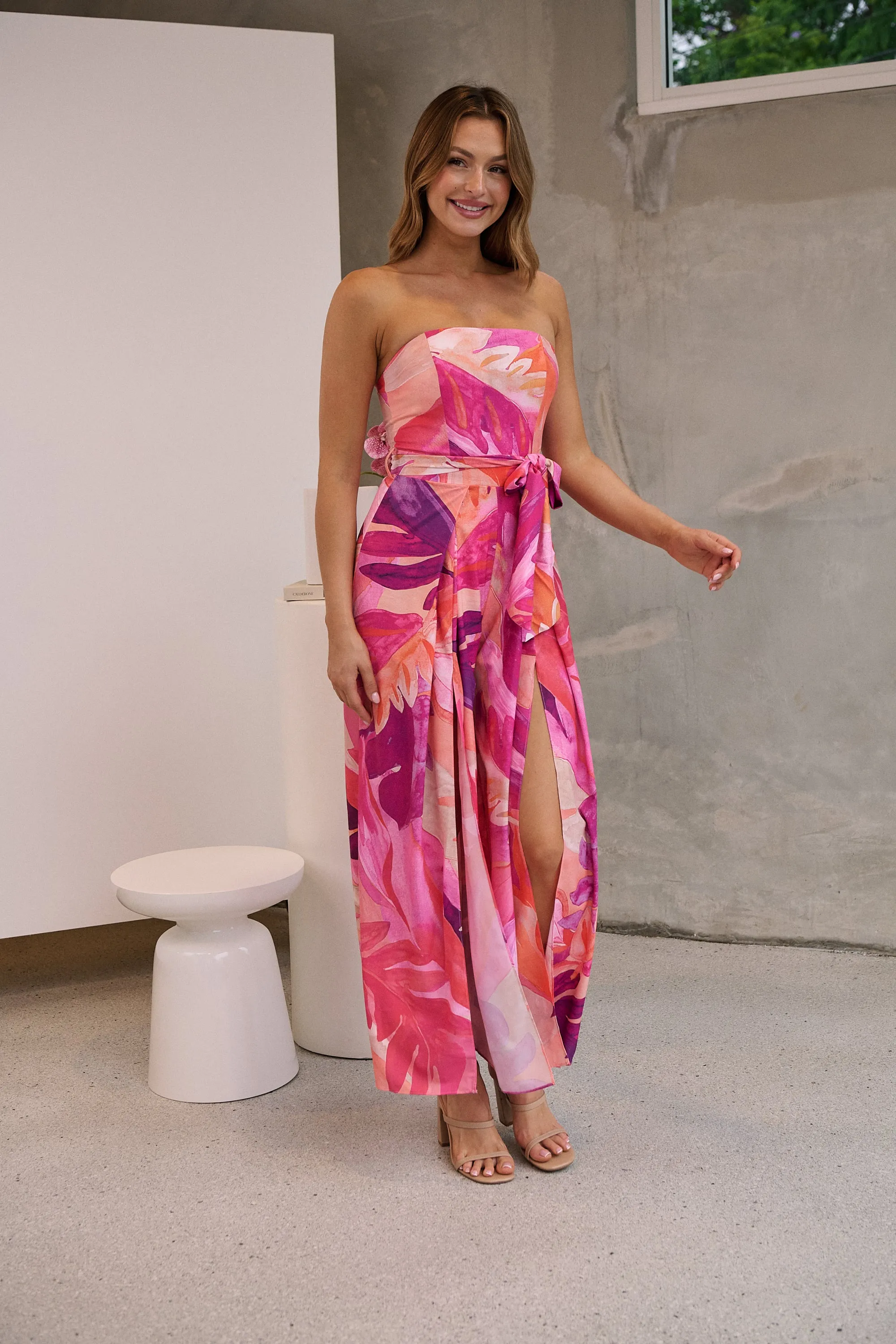 Reese Strapless Pink/Purple Strapless Jumpsuit