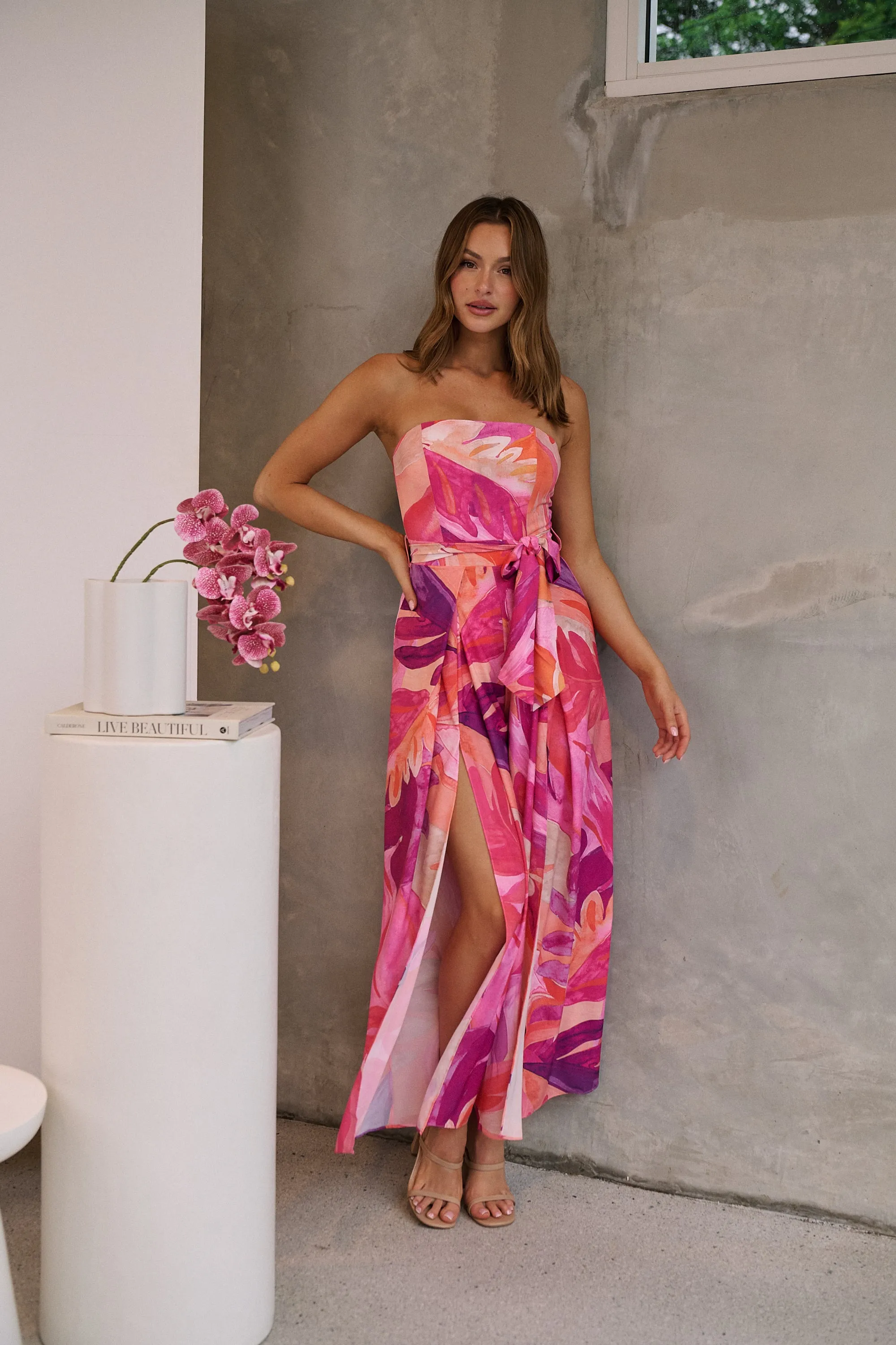 Reese Strapless Pink/Purple Strapless Jumpsuit