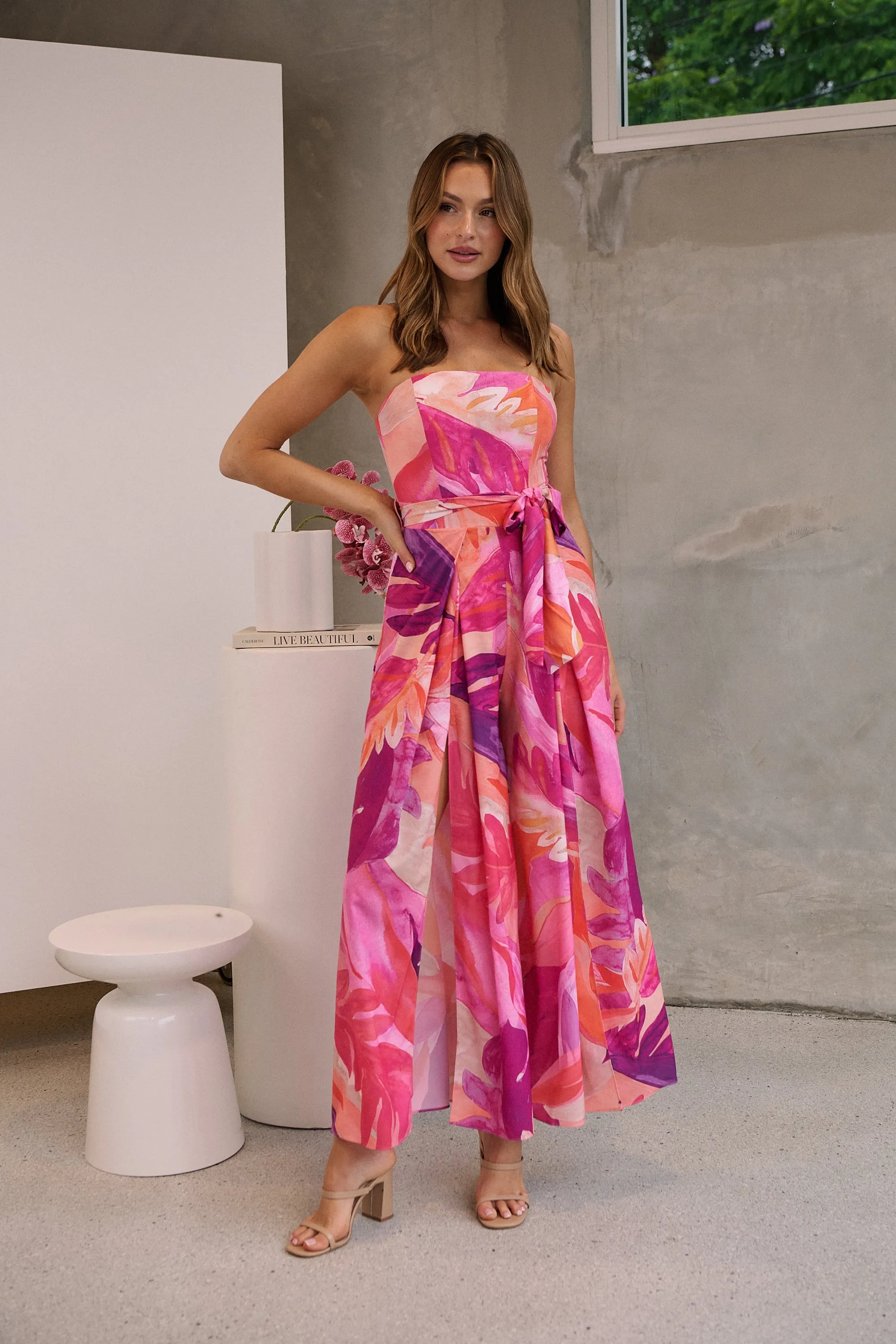Reese Strapless Pink/Purple Strapless Jumpsuit