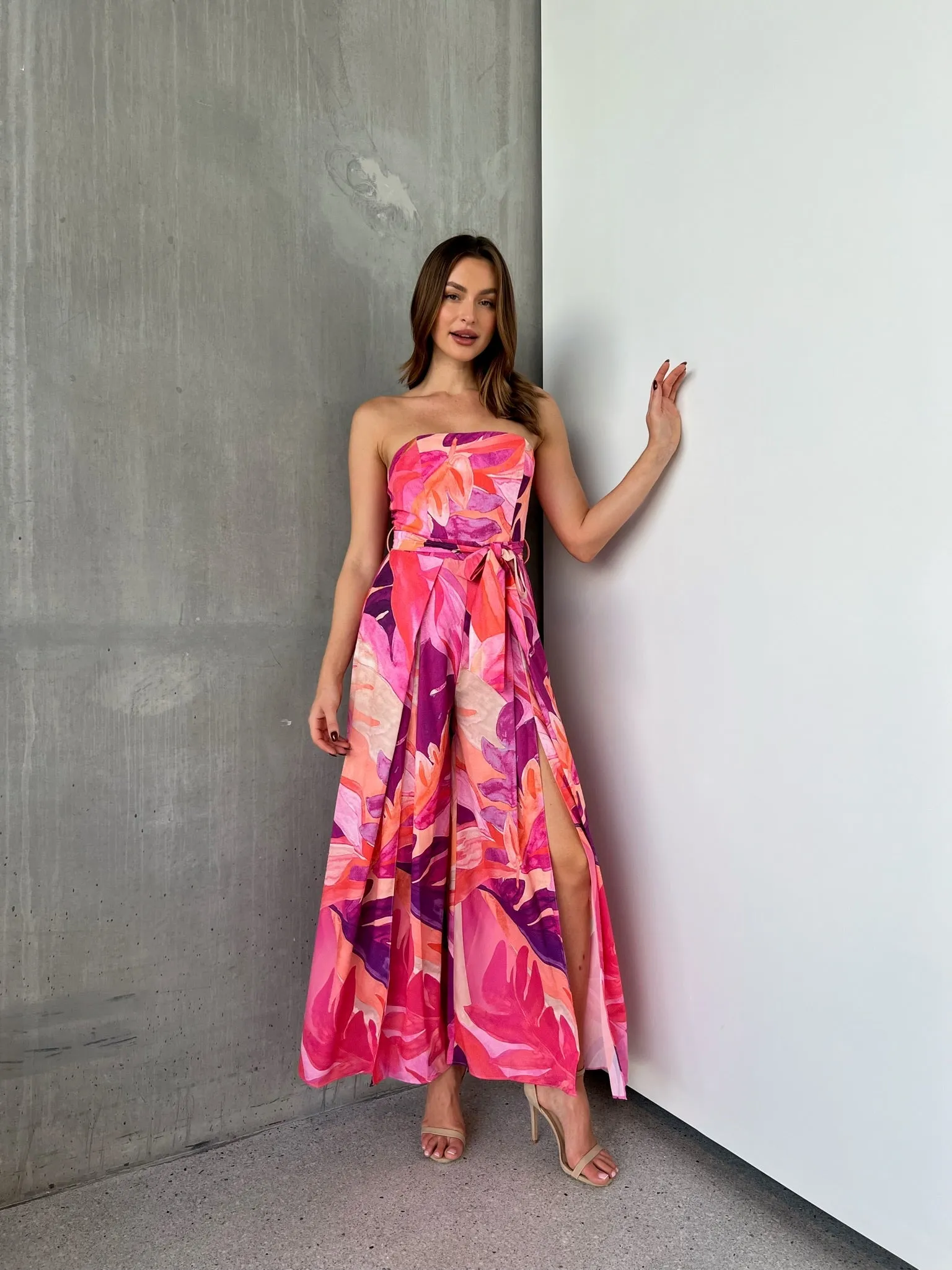 Reese Strapless Pink/Purple Strapless Jumpsuit