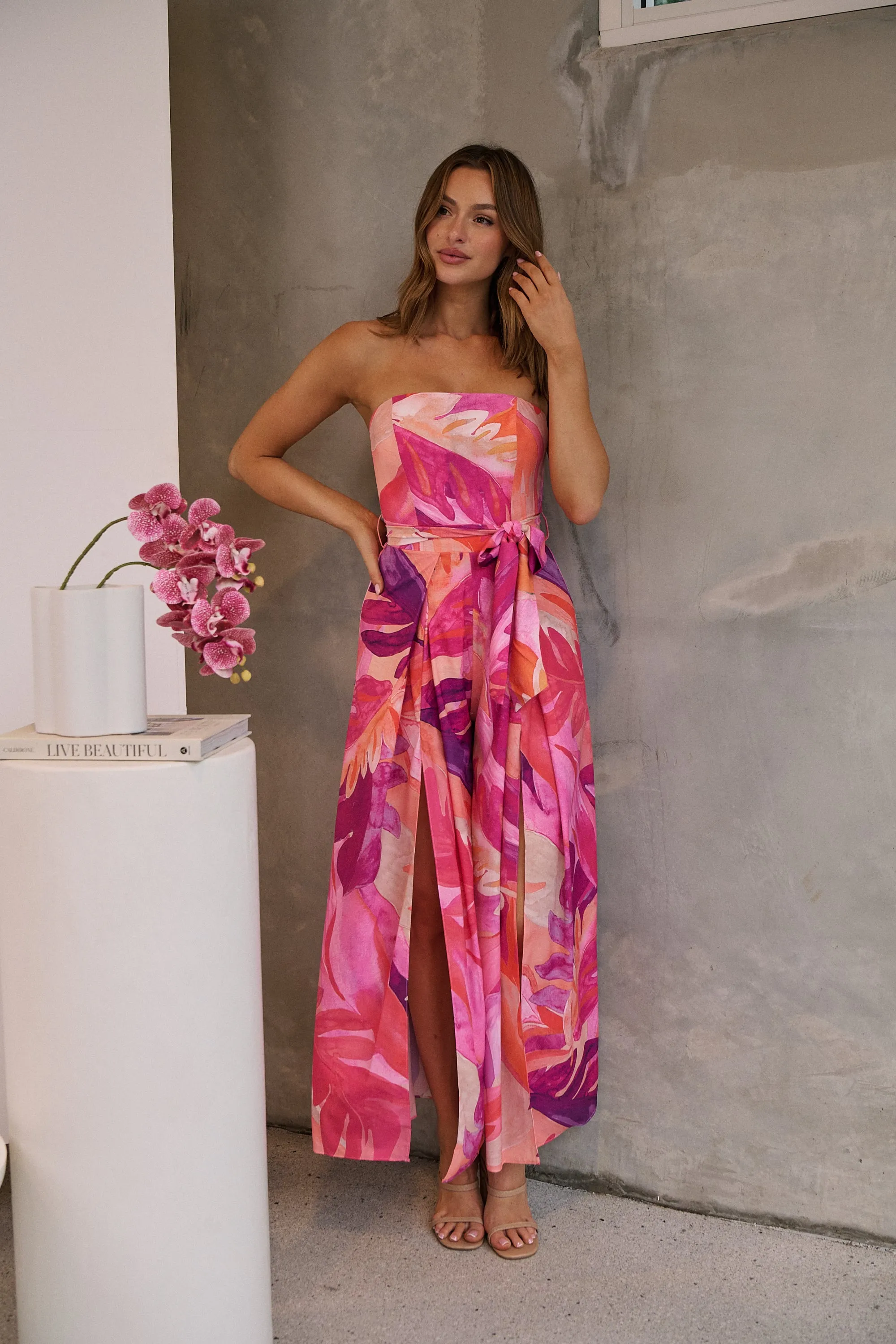 Reese Strapless Pink/Purple Strapless Jumpsuit