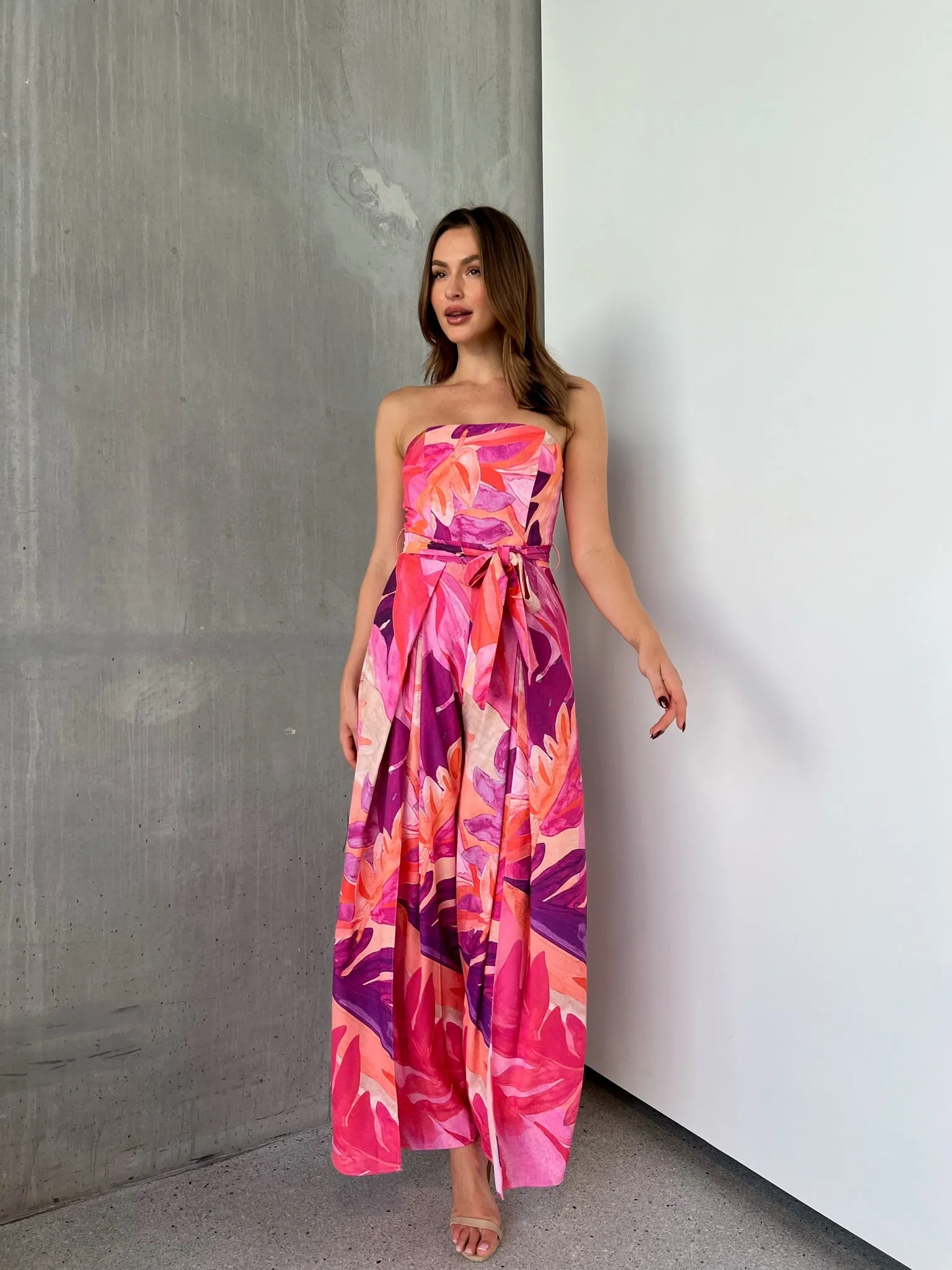Reese Strapless Pink/Purple Strapless Jumpsuit