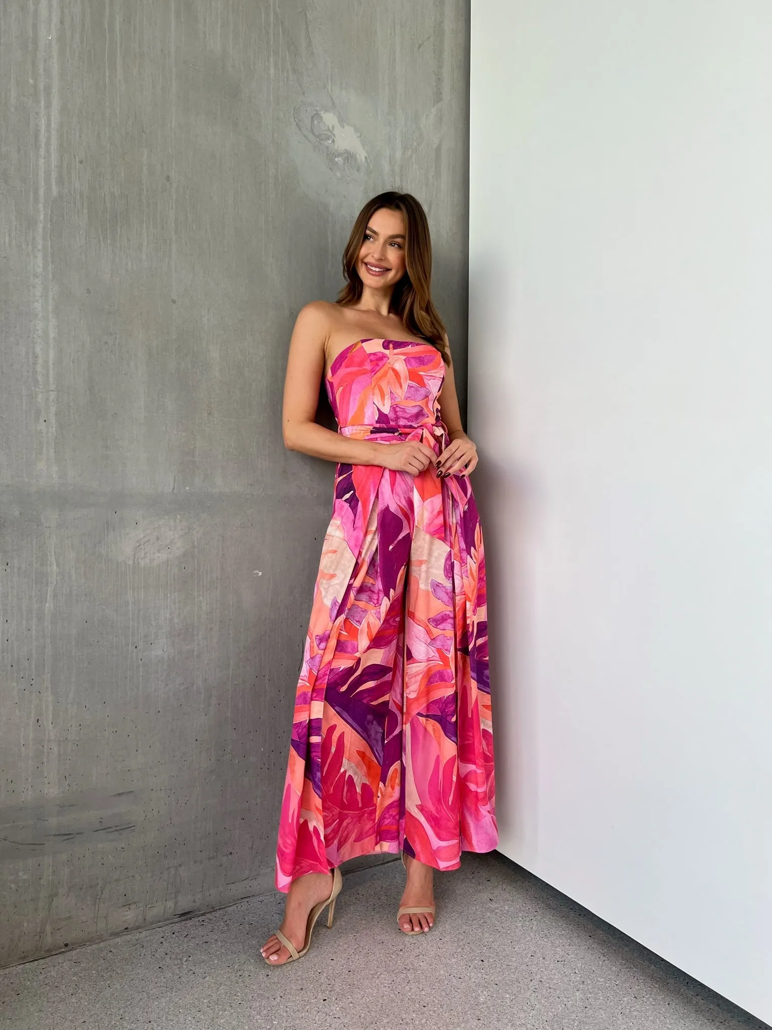 Reese Strapless Pink/Purple Strapless Jumpsuit