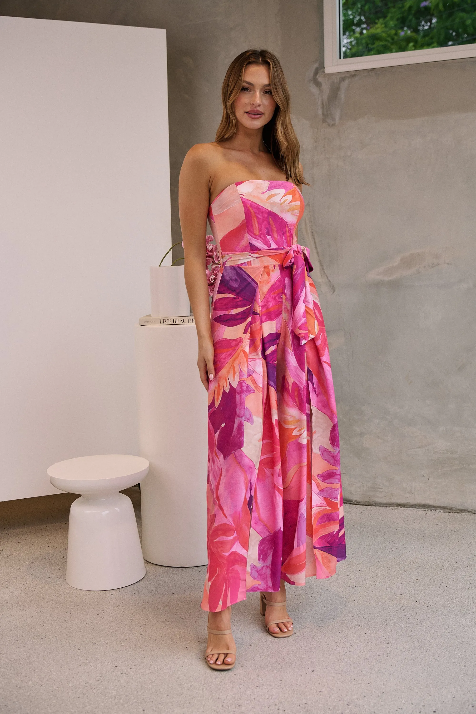 Reese Strapless Pink/Purple Strapless Jumpsuit