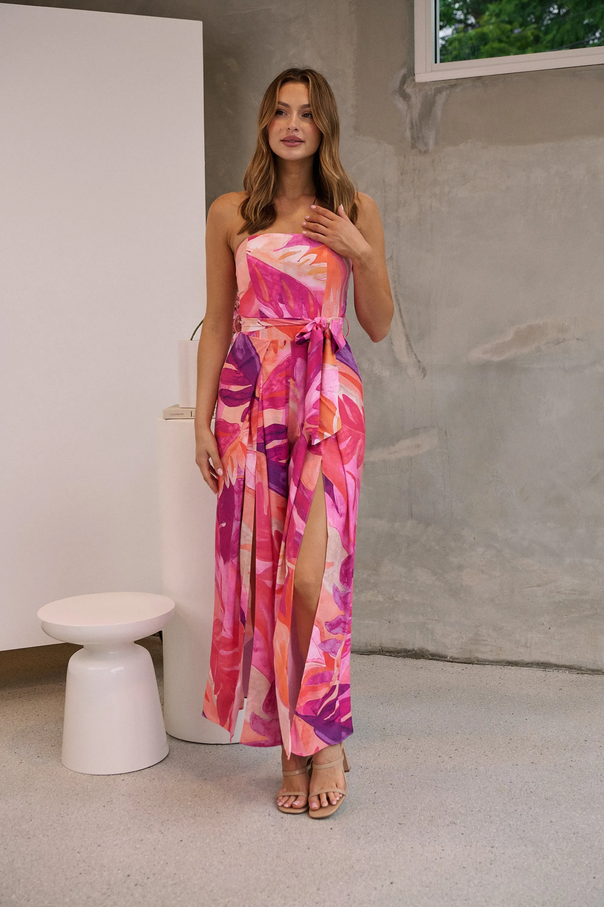 Reese Strapless Pink/Purple Strapless Jumpsuit