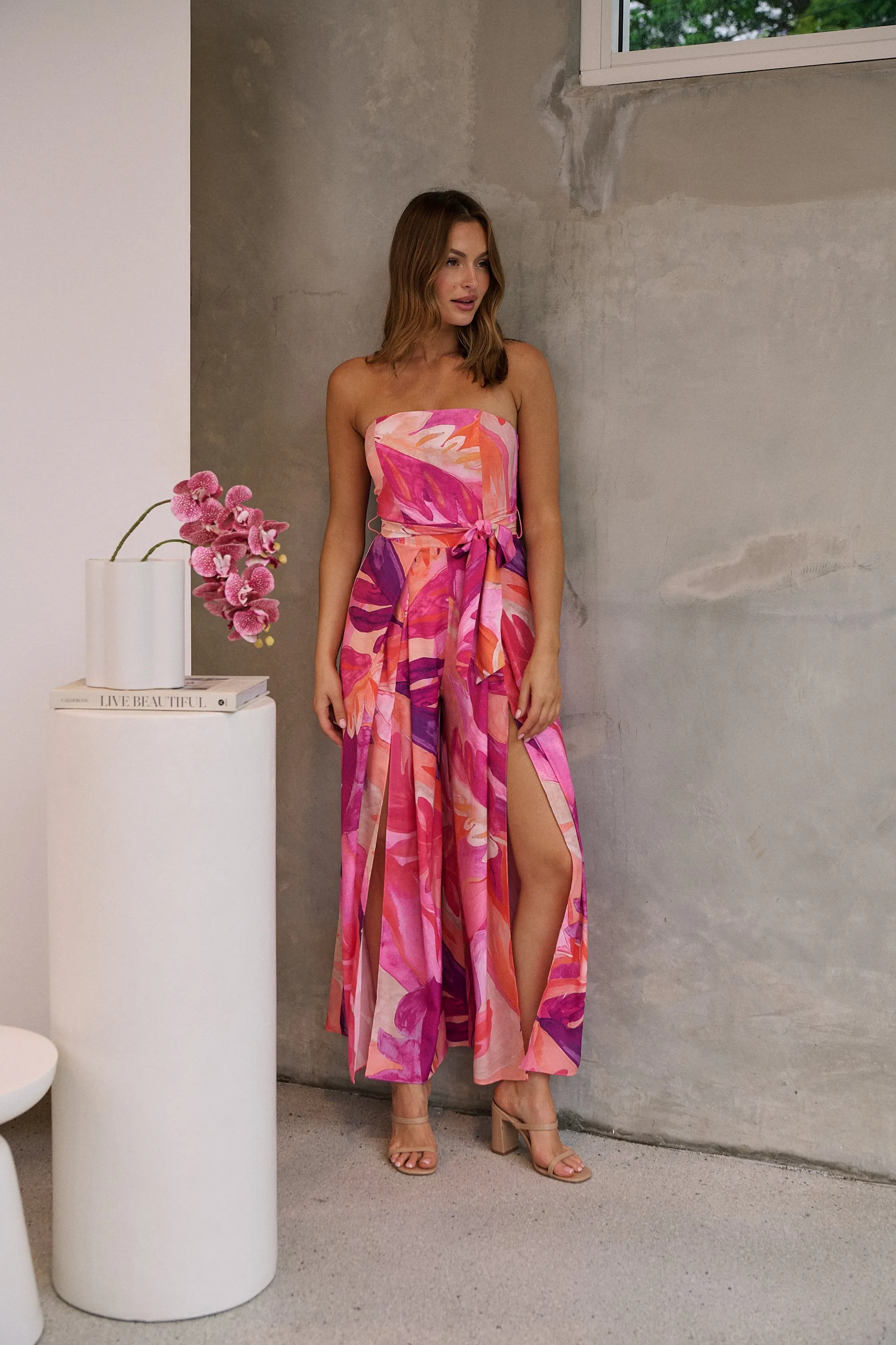 Reese Strapless Pink/Purple Strapless Jumpsuit