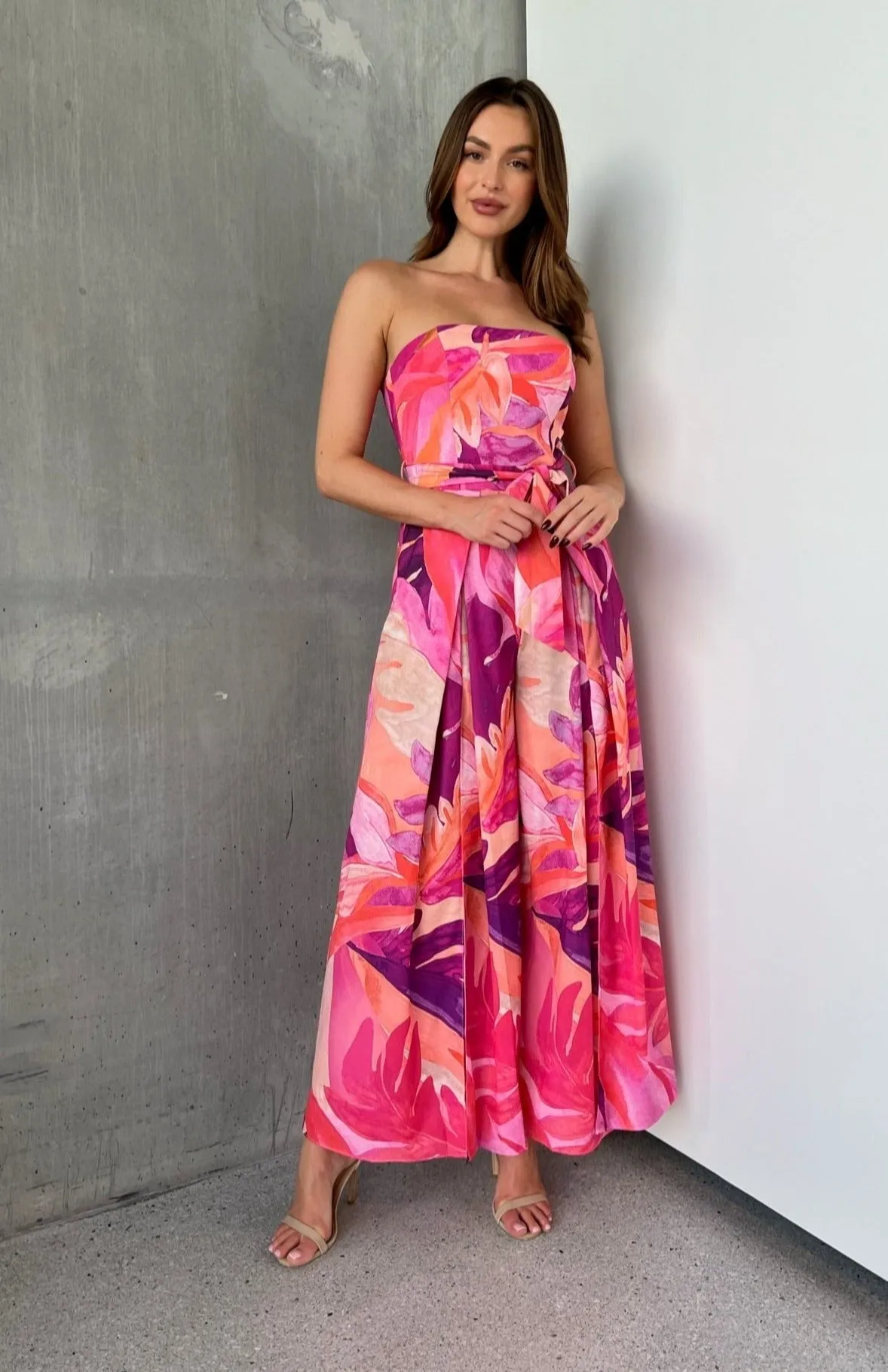Reese Strapless Pink/Purple Strapless Jumpsuit