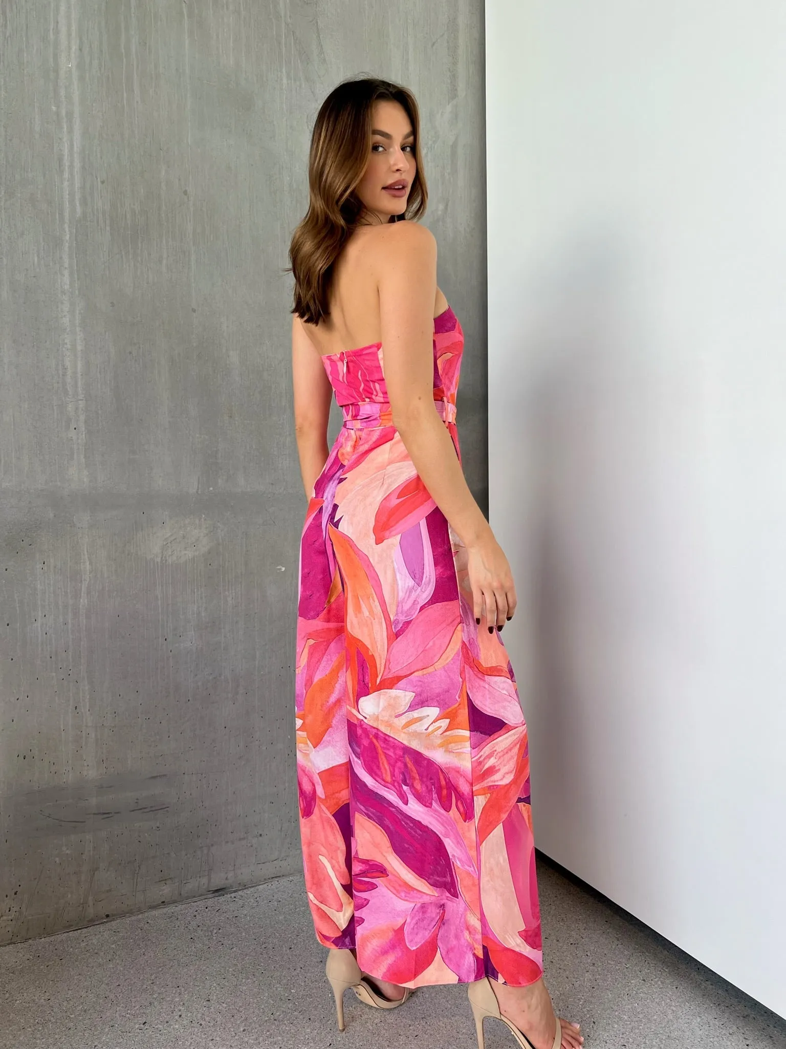 Reese Strapless Pink/Purple Strapless Jumpsuit