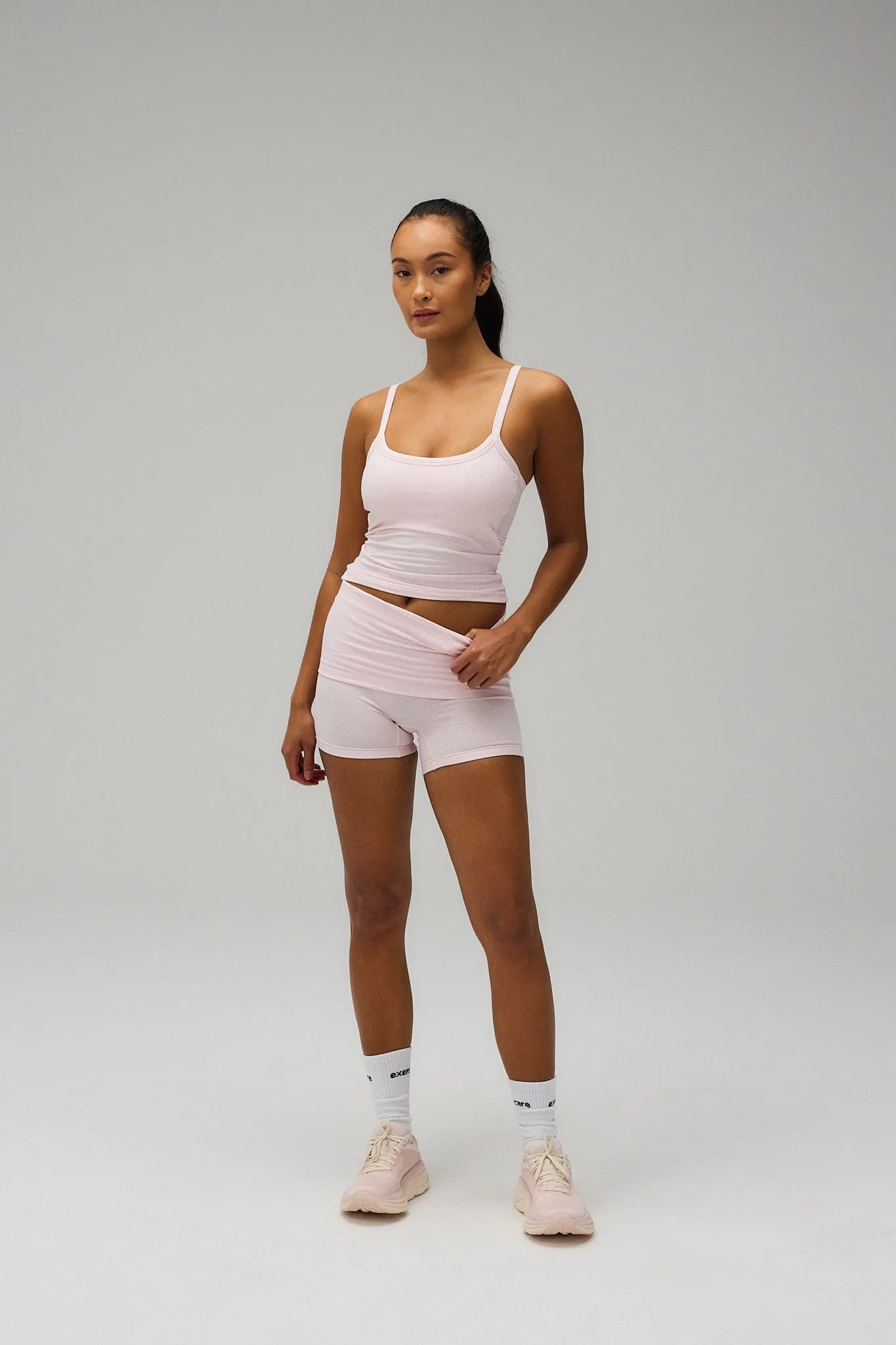 Rib Fold Over Shorts - Soft Pink