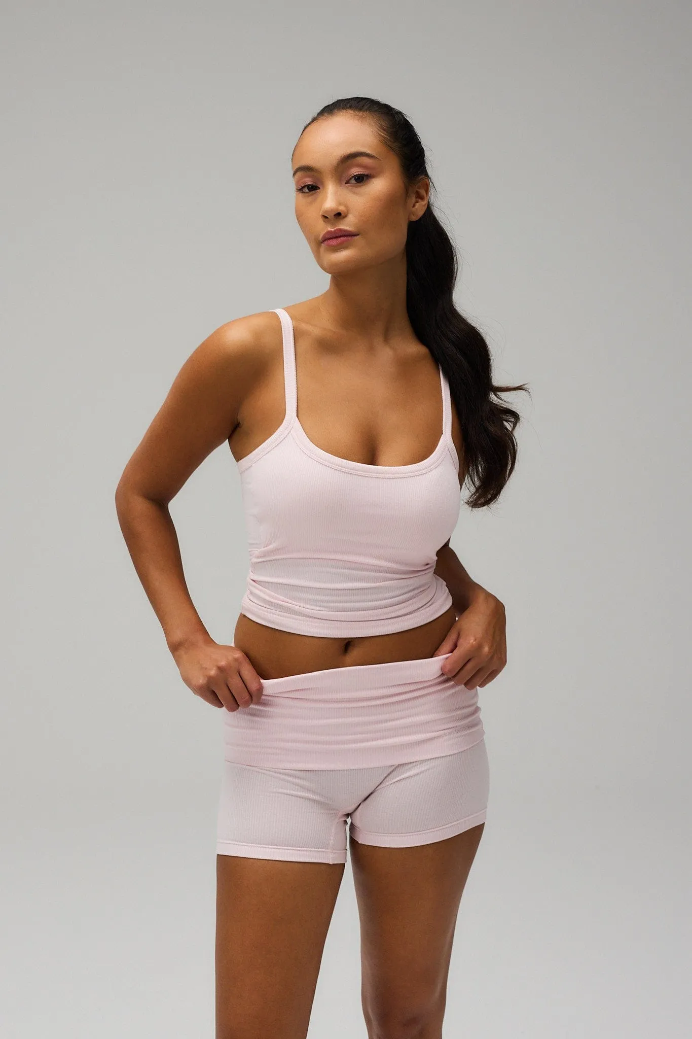 Rib Fold Over Shorts - Soft Pink