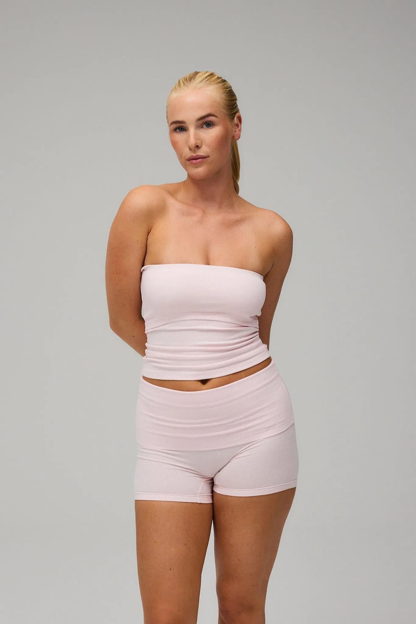 Rib Fold Over Shorts - Soft Pink