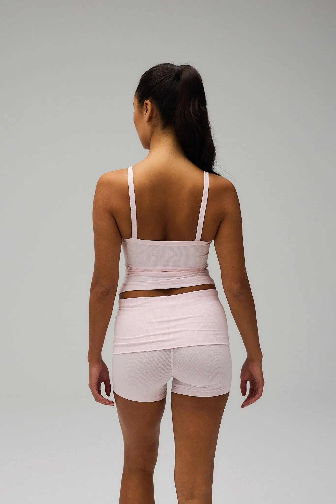 Rib Fold Over Shorts - Soft Pink