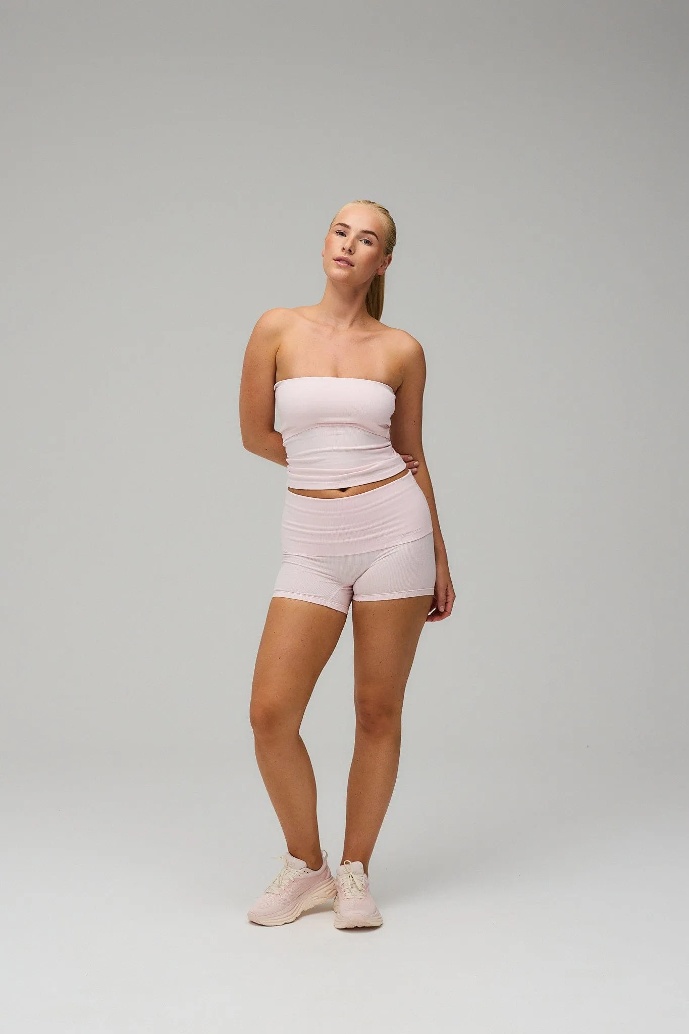 Rib Fold Over Shorts - Soft Pink