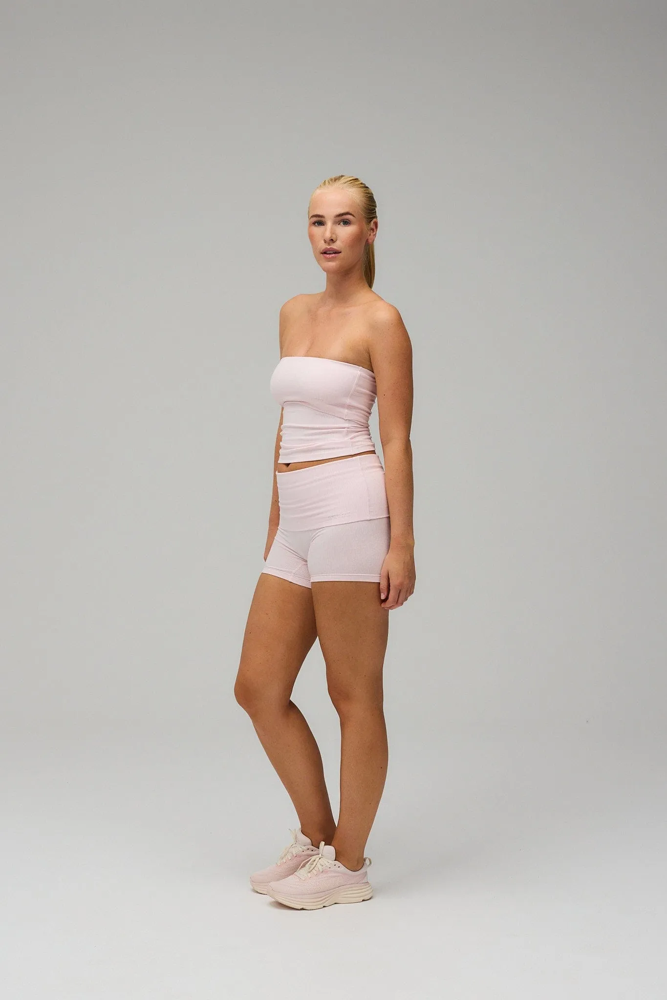 Rib Fold Over Shorts - Soft Pink