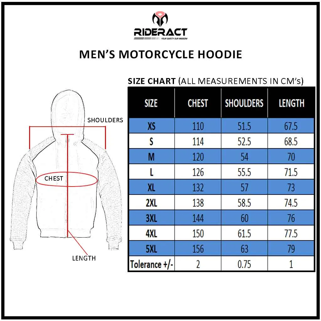 RIDERACT® Street Riding Motorbike Hoodie Black Grey Reinforced with Aramid Fiber