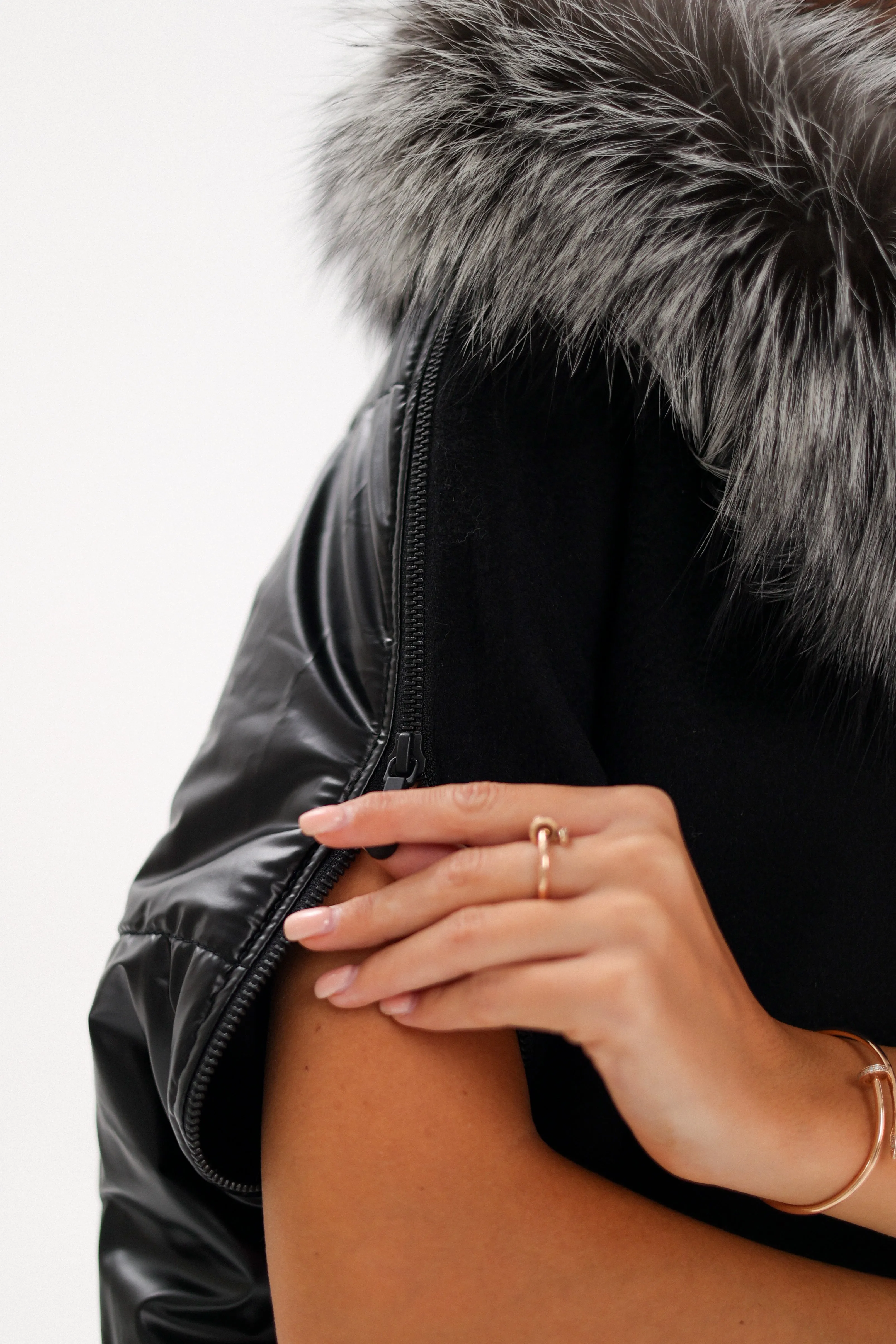 Saga®Furs Silver Fox Wool Alpaca Poncho in Black