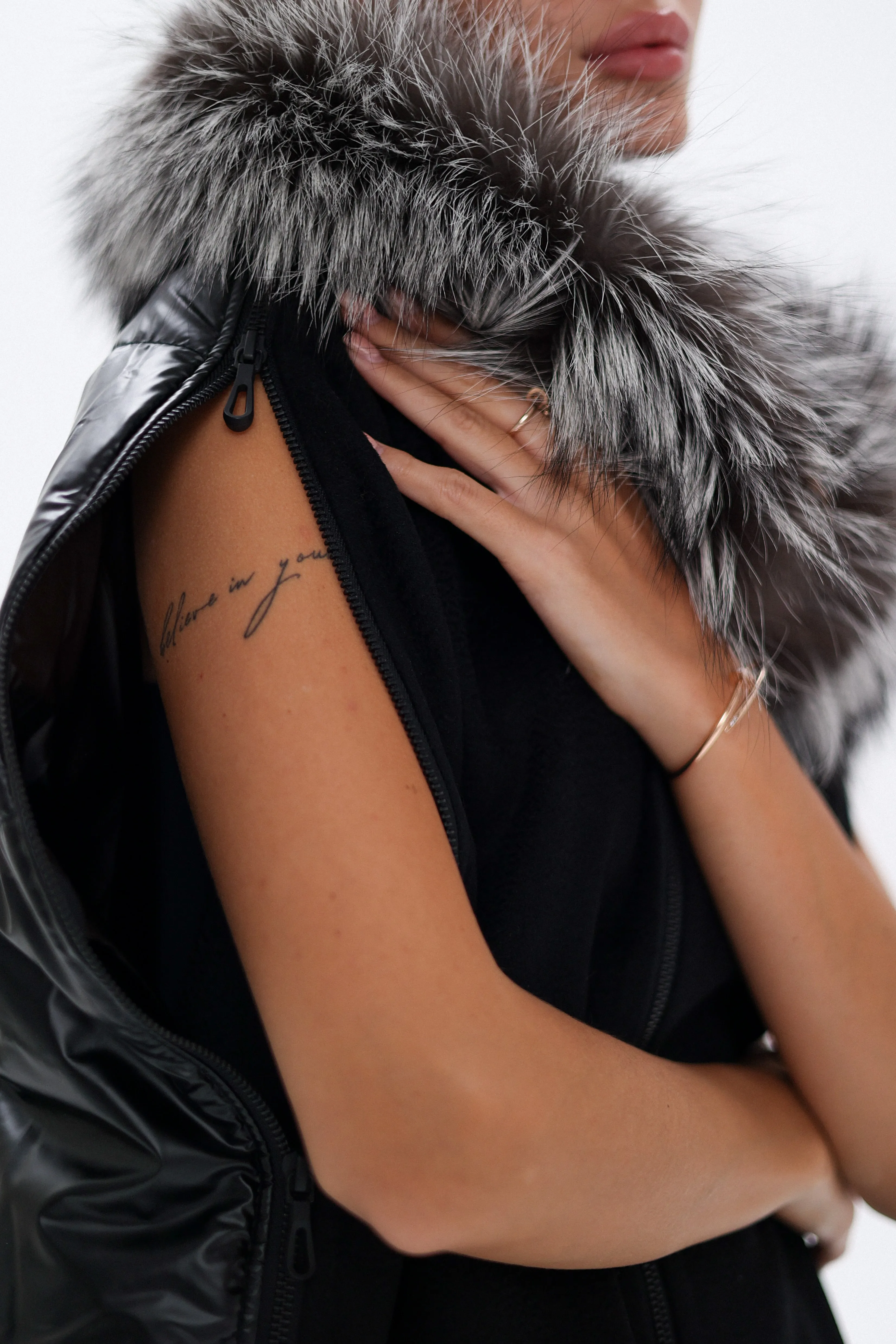 Saga®Furs Silver Fox Wool Alpaca Poncho in Black