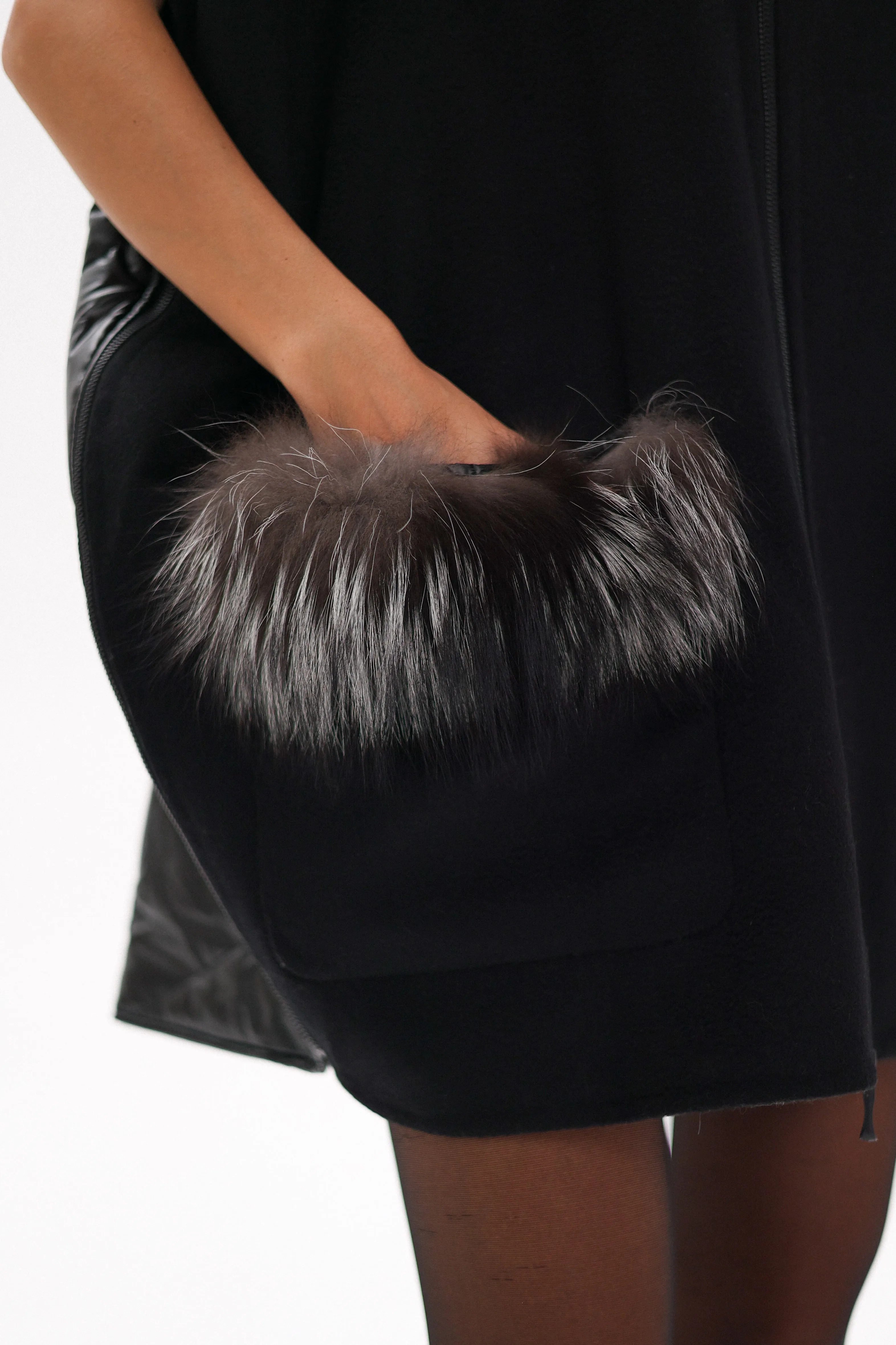 Saga®Furs Silver Fox Wool Alpaca Poncho in Black