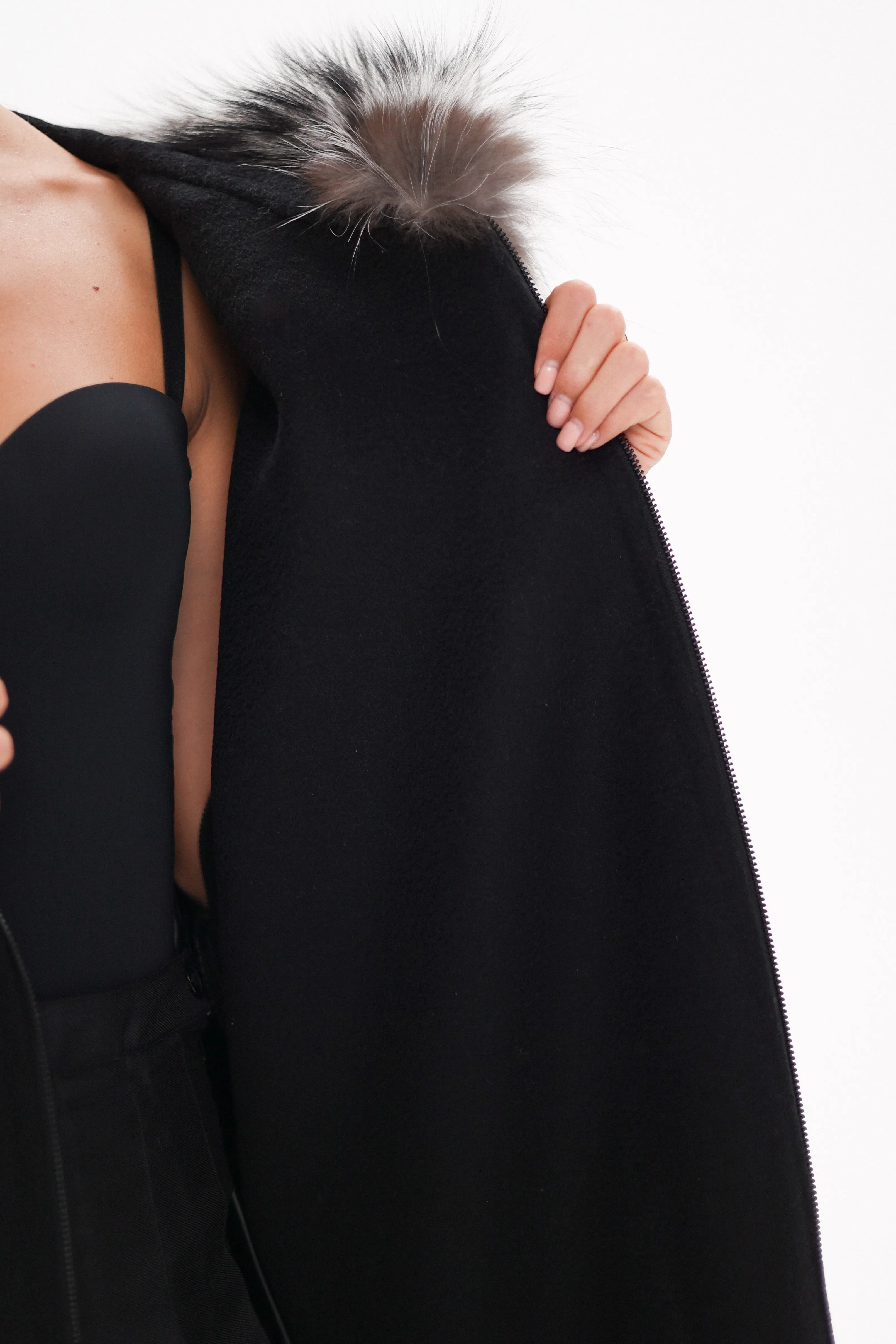 Saga®Furs Silver Fox Wool Alpaca Poncho in Black