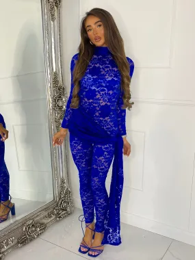 Sash Skirt Overlay Detail Lace Jumpsuit - Royal Blue