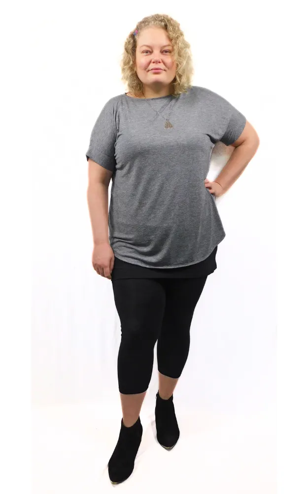 Scoop Hem T-Shirt & Tights - Charocal/Black