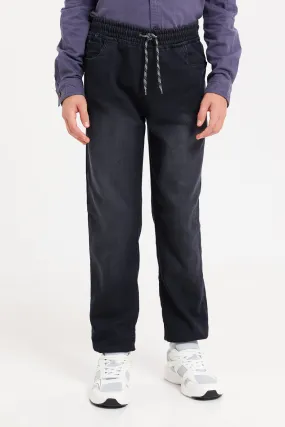 Senior Boys Black Joggers Pull On Knit Denim With Cuff