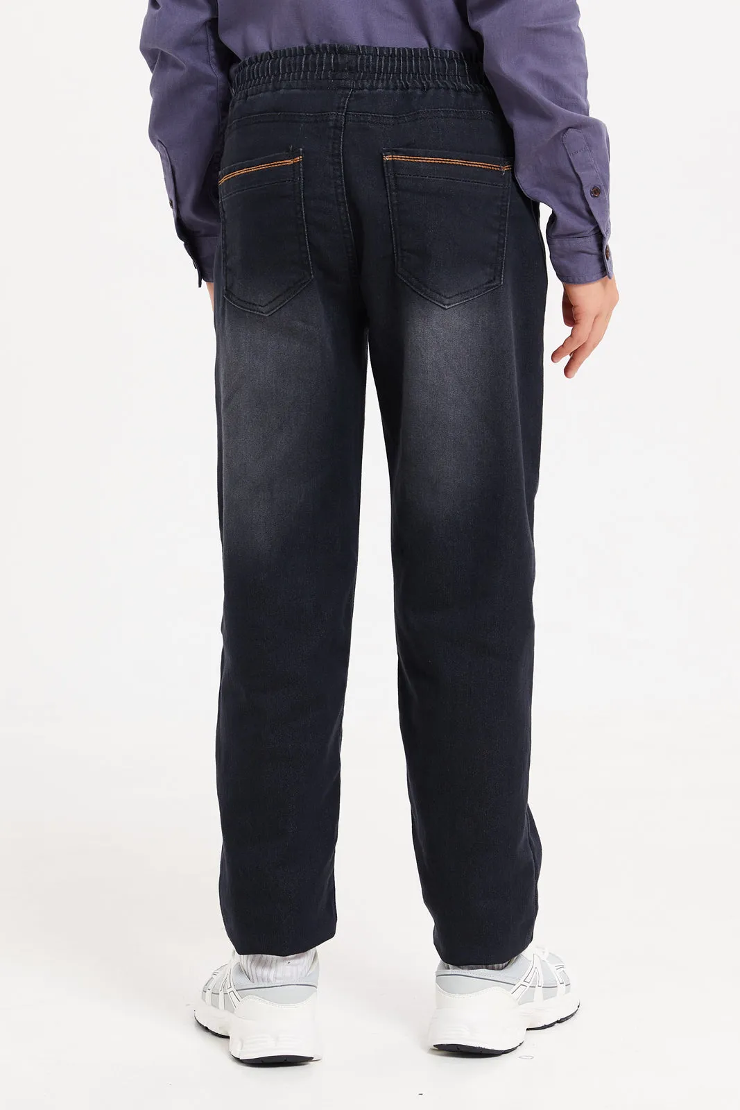 Senior Boys Black Joggers Pull On Knit Denim With Cuff
