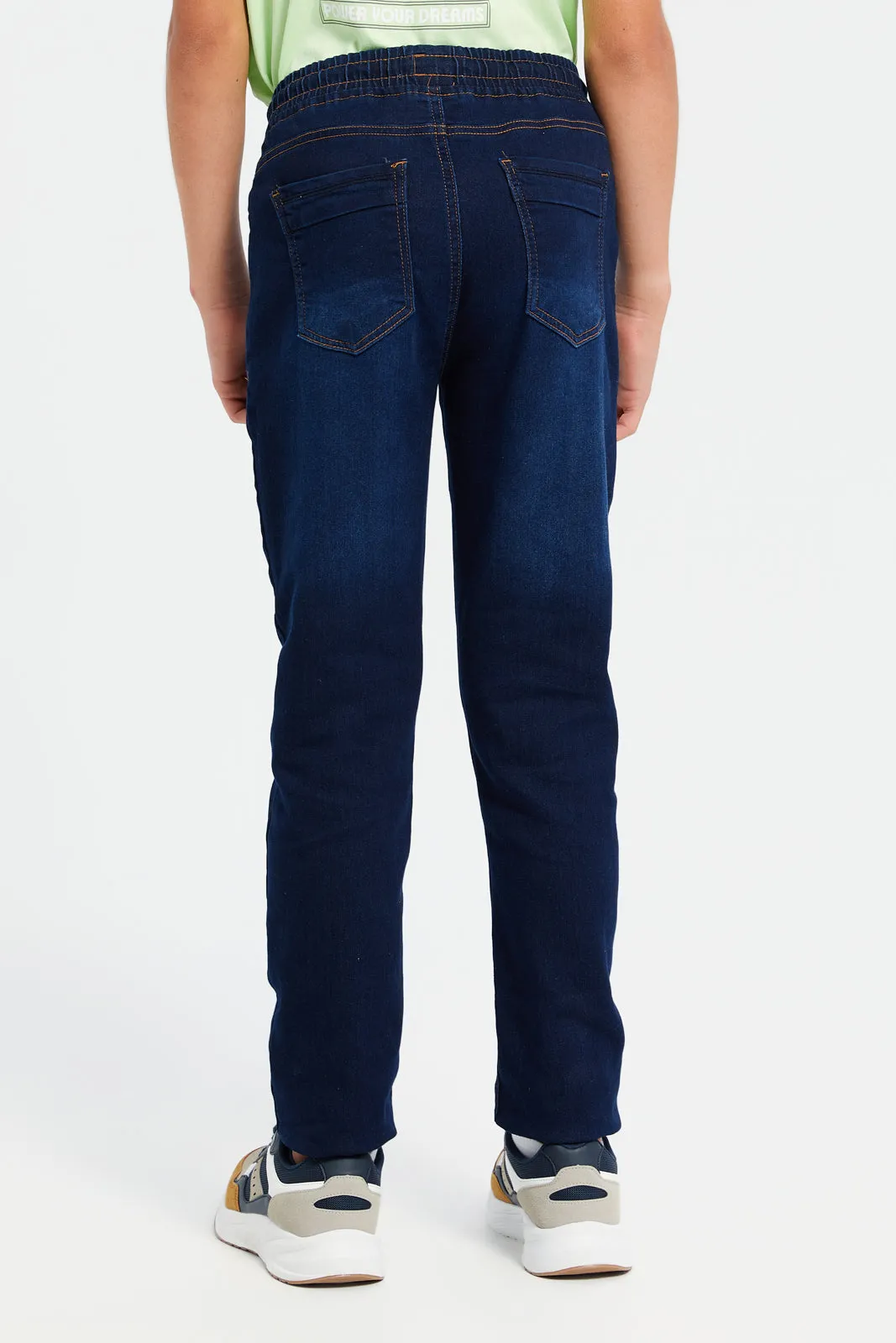 Senior Boys Navy Jogger Pull On Knit Denim