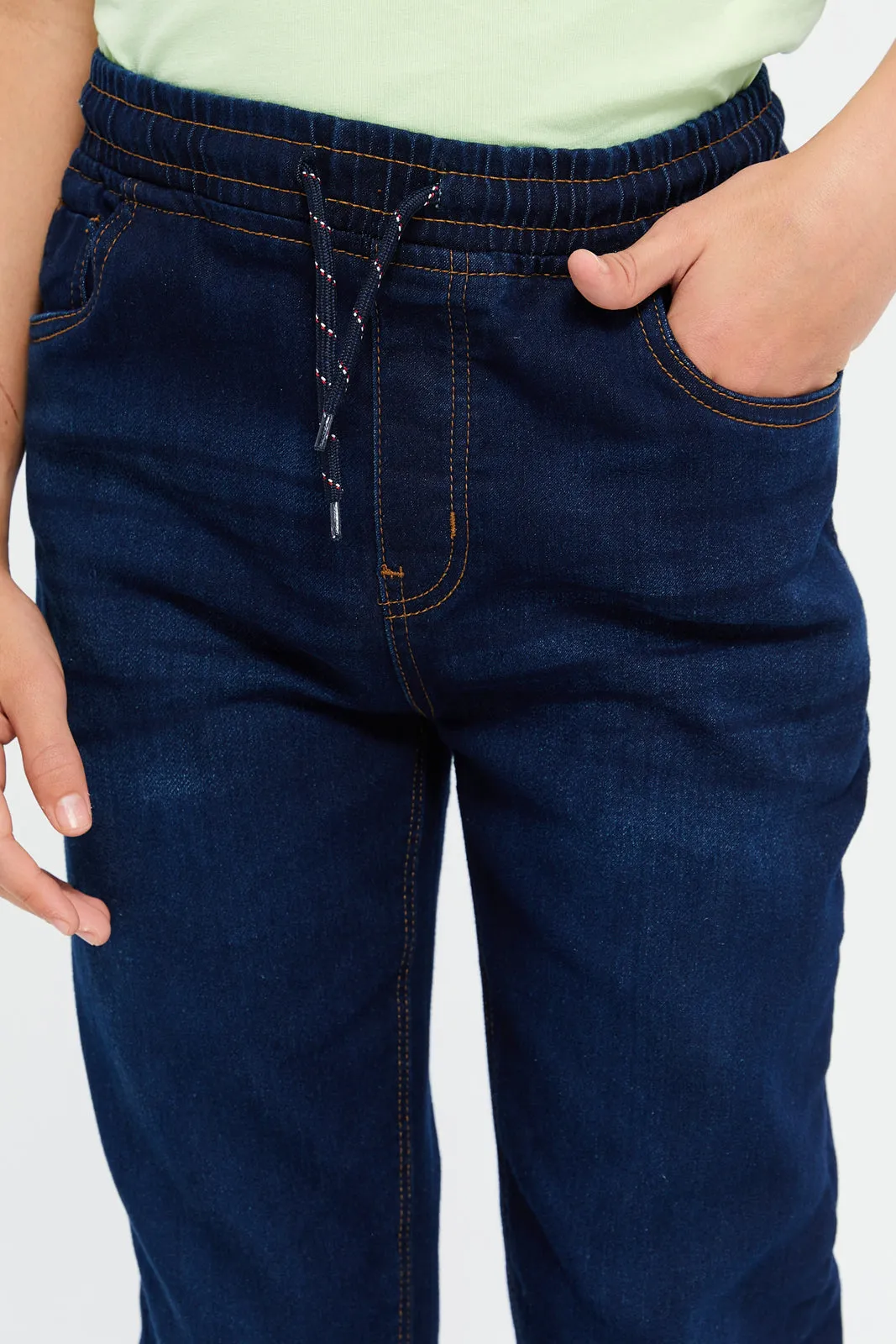 Senior Boys Navy Jogger Pull On Knit Denim