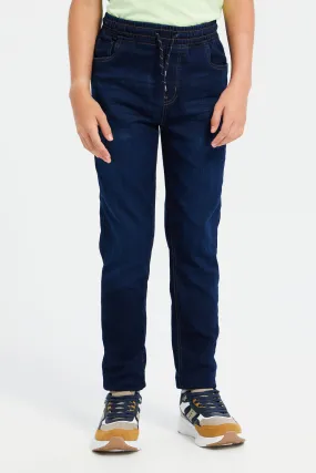 Senior Boys Navy Jogger Pull On Knit Denim