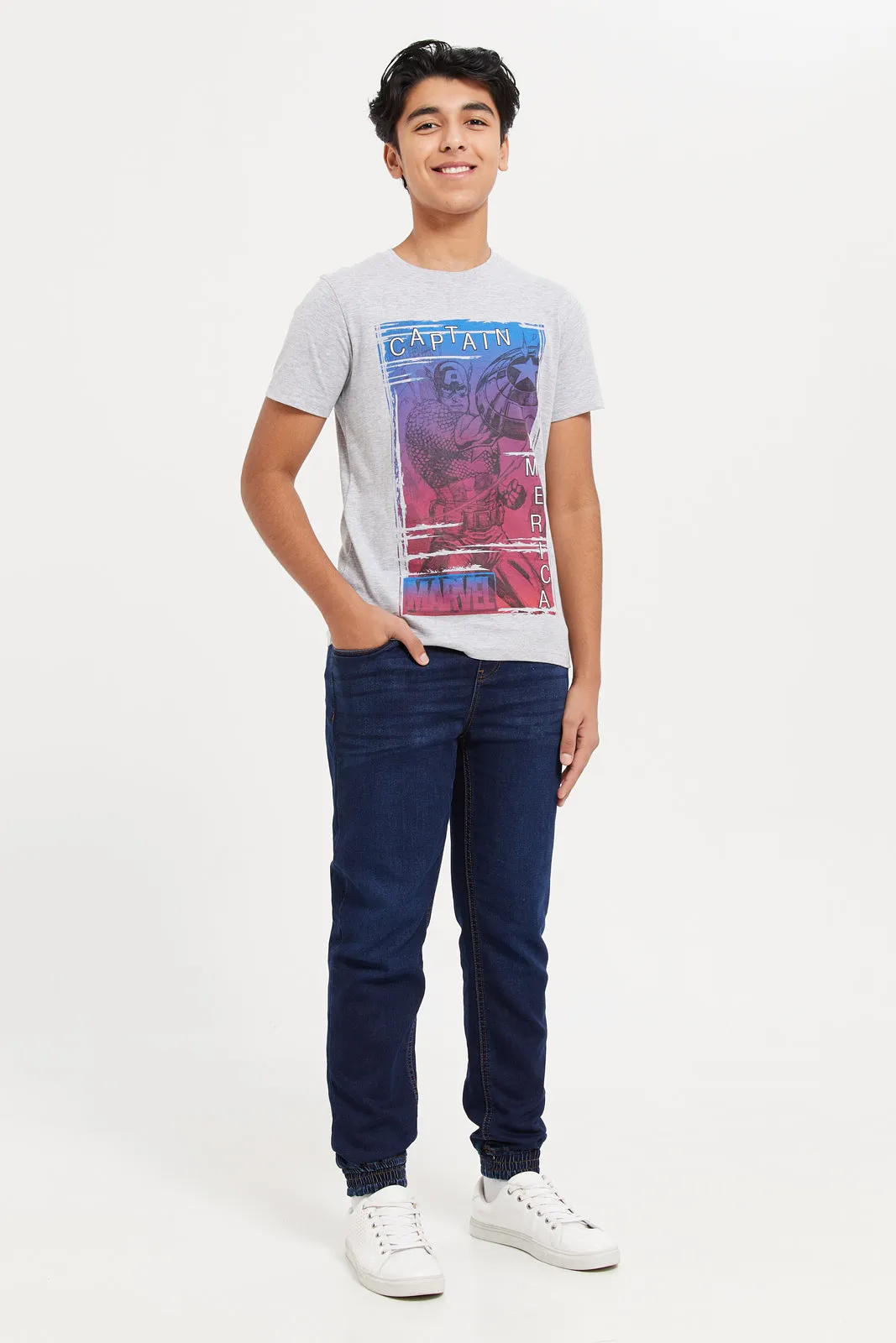 Senior Boys Navy Pull On Denim Joggers With Cuff
